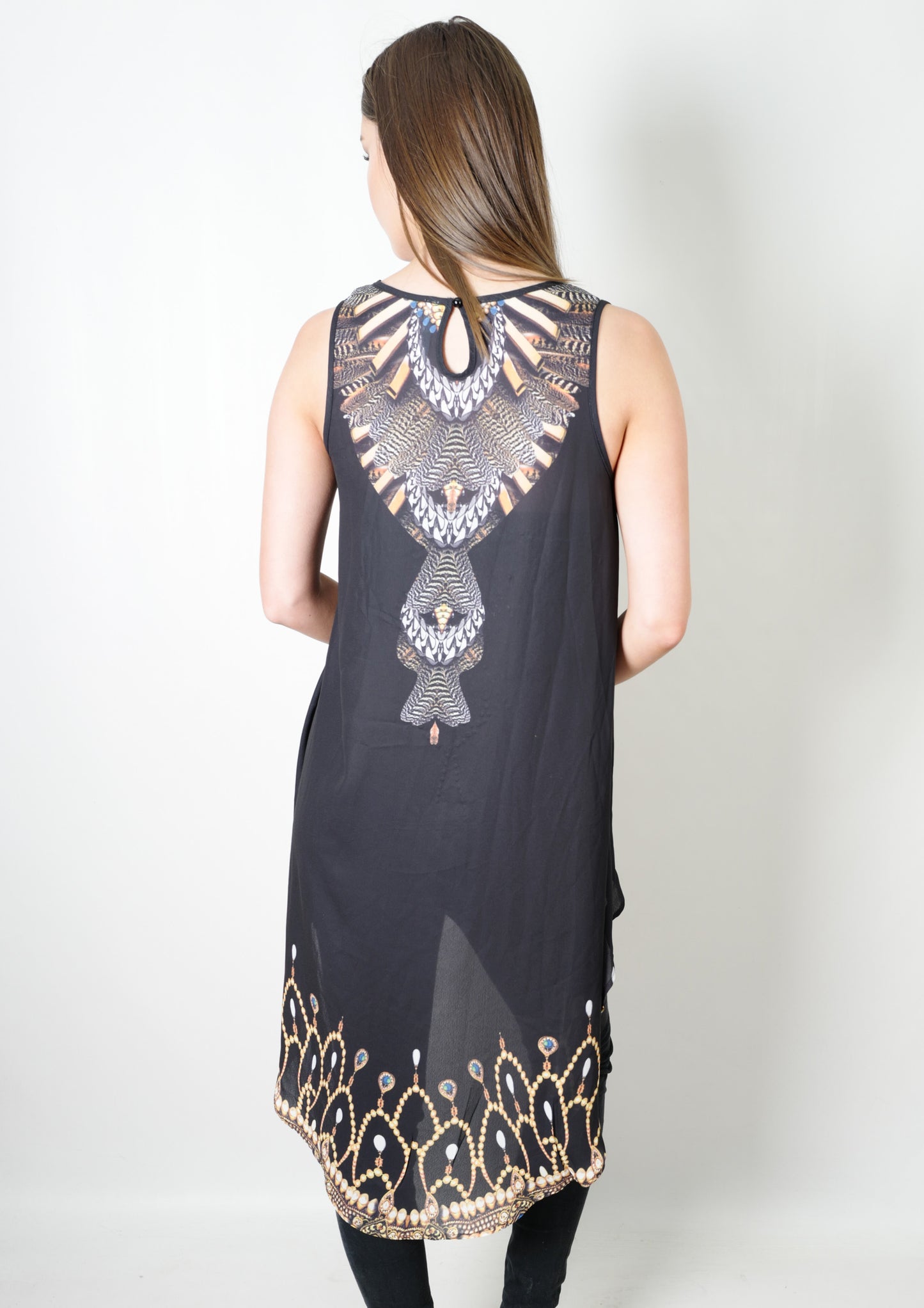 XW16122-17SS Dark Jewel Printed V-Neck High Low Top (Pack)