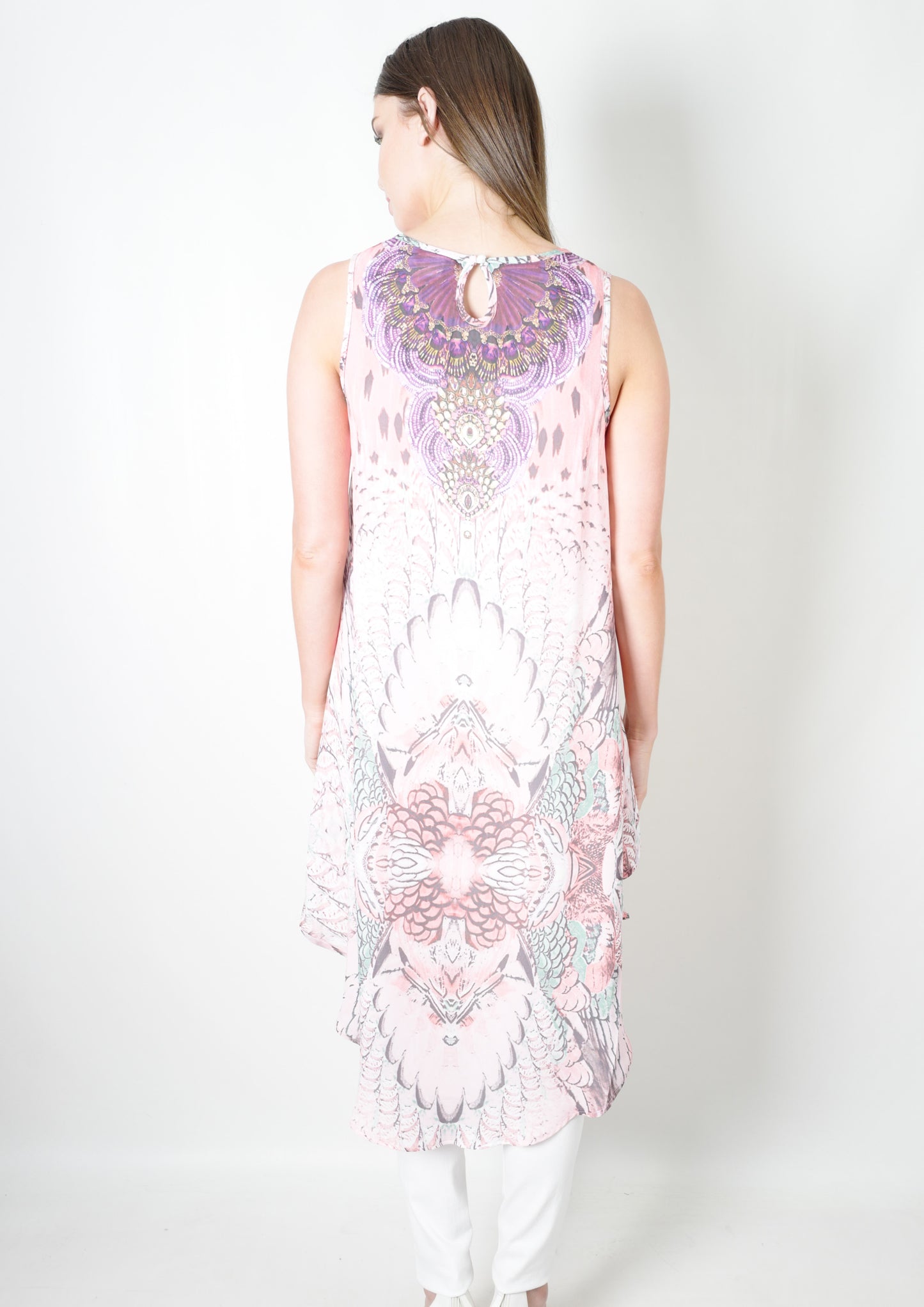 XW16122-18SS Pink Embellished Round Neck High Low Top (Pack)