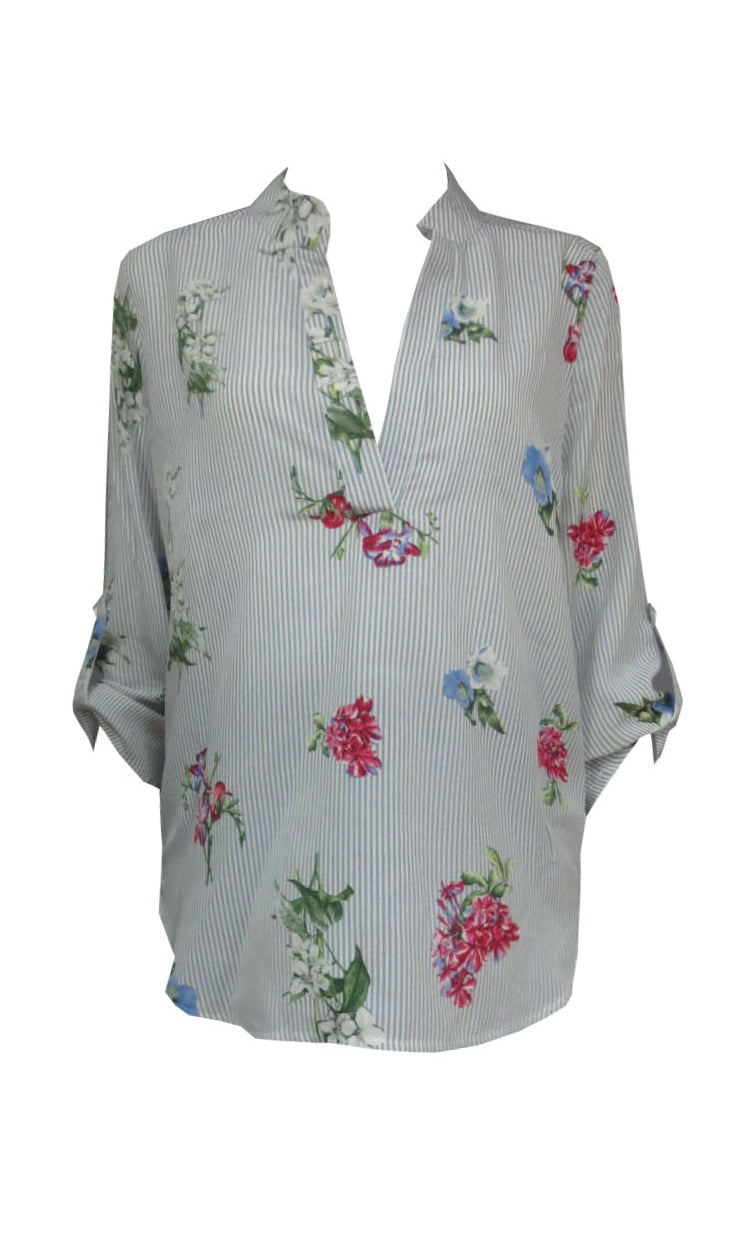 HS13021-125SS Johnny Collar Delicate Printed Shirt (Pack)
