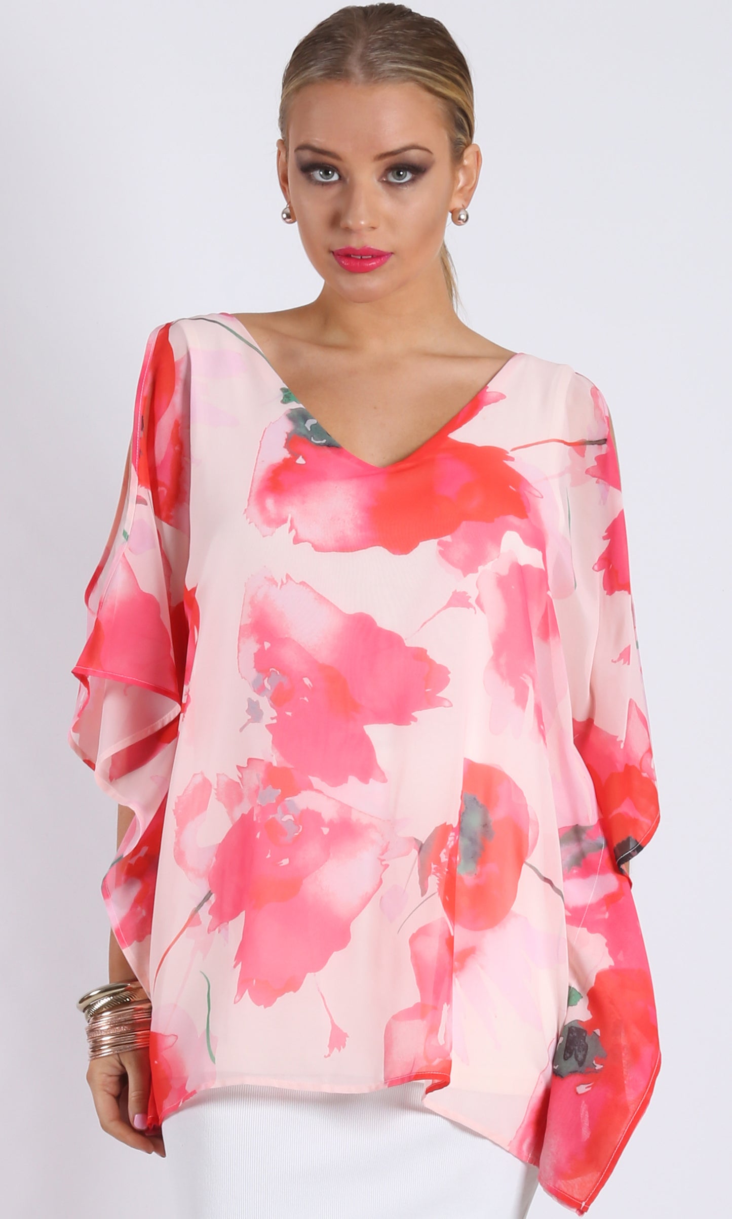 Kaftan Cold Shoulder Chiffon Top