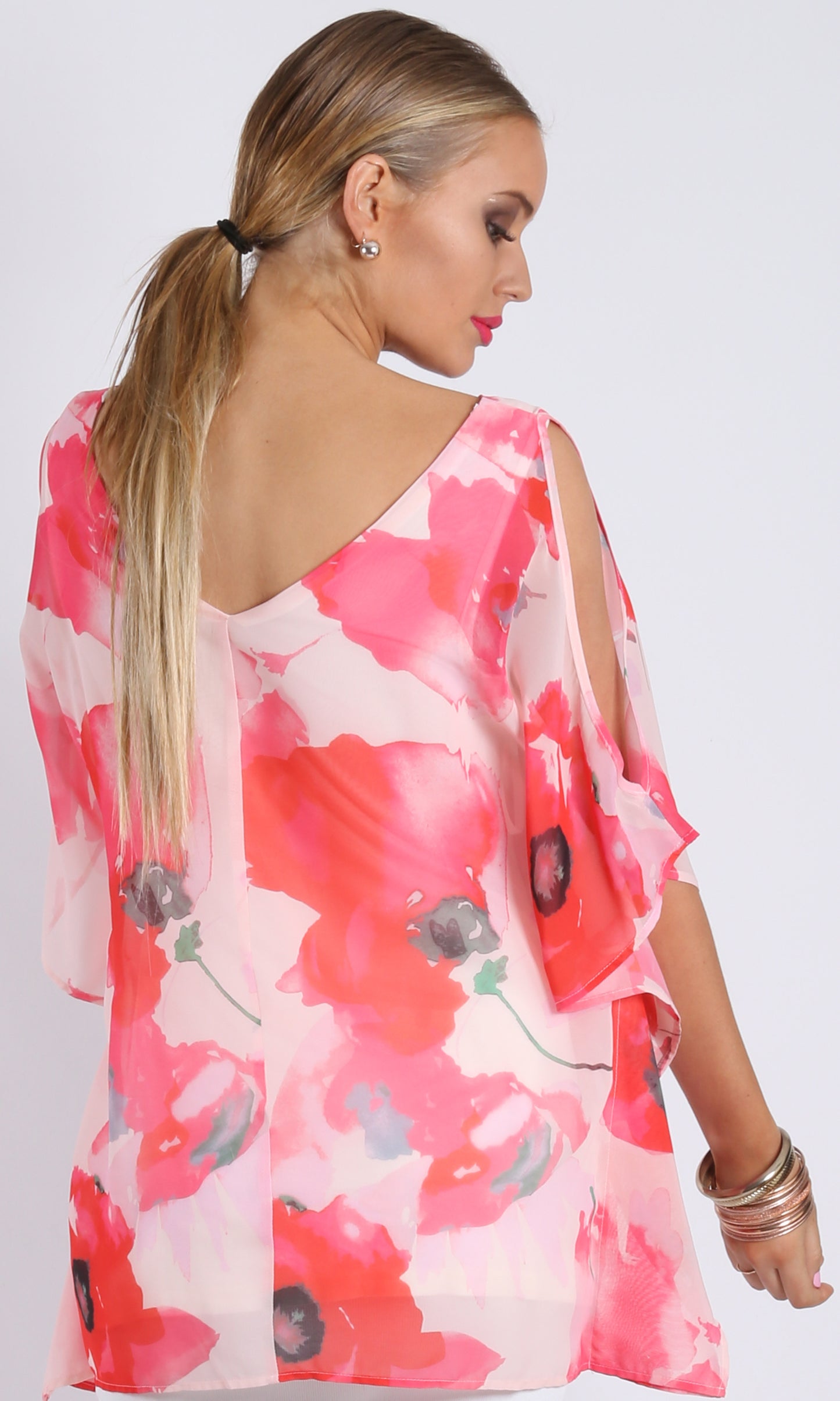 Kaftan Cold Shoulder Chiffon Top