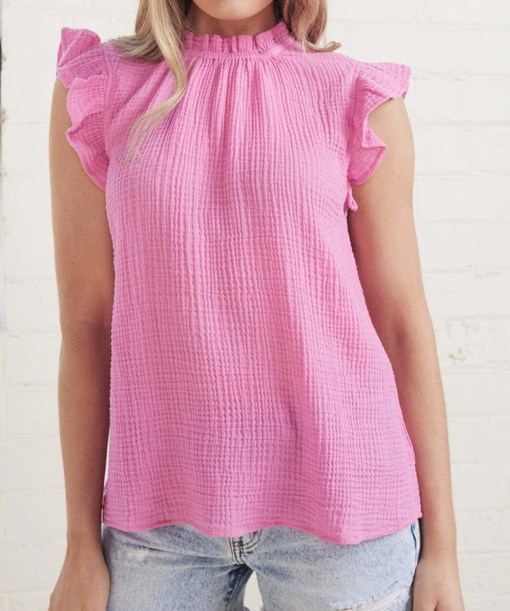 LA0399-5SS High Neck Ruffle Sleeve Top (Pack)