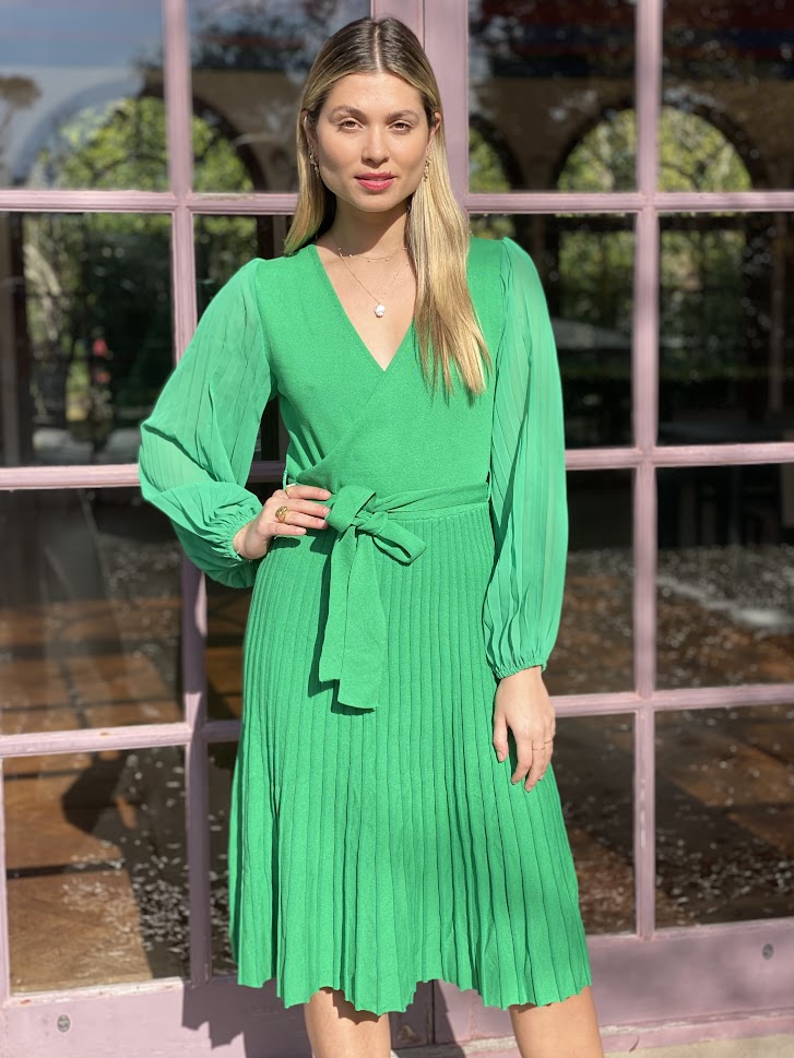 LA0545SS Knit Dress With Chiffon Sleeve - More Colours Available