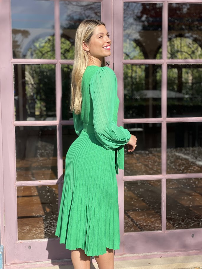 LA0545SS Knit Dress With Chiffon Sleeve - More Colours Available
