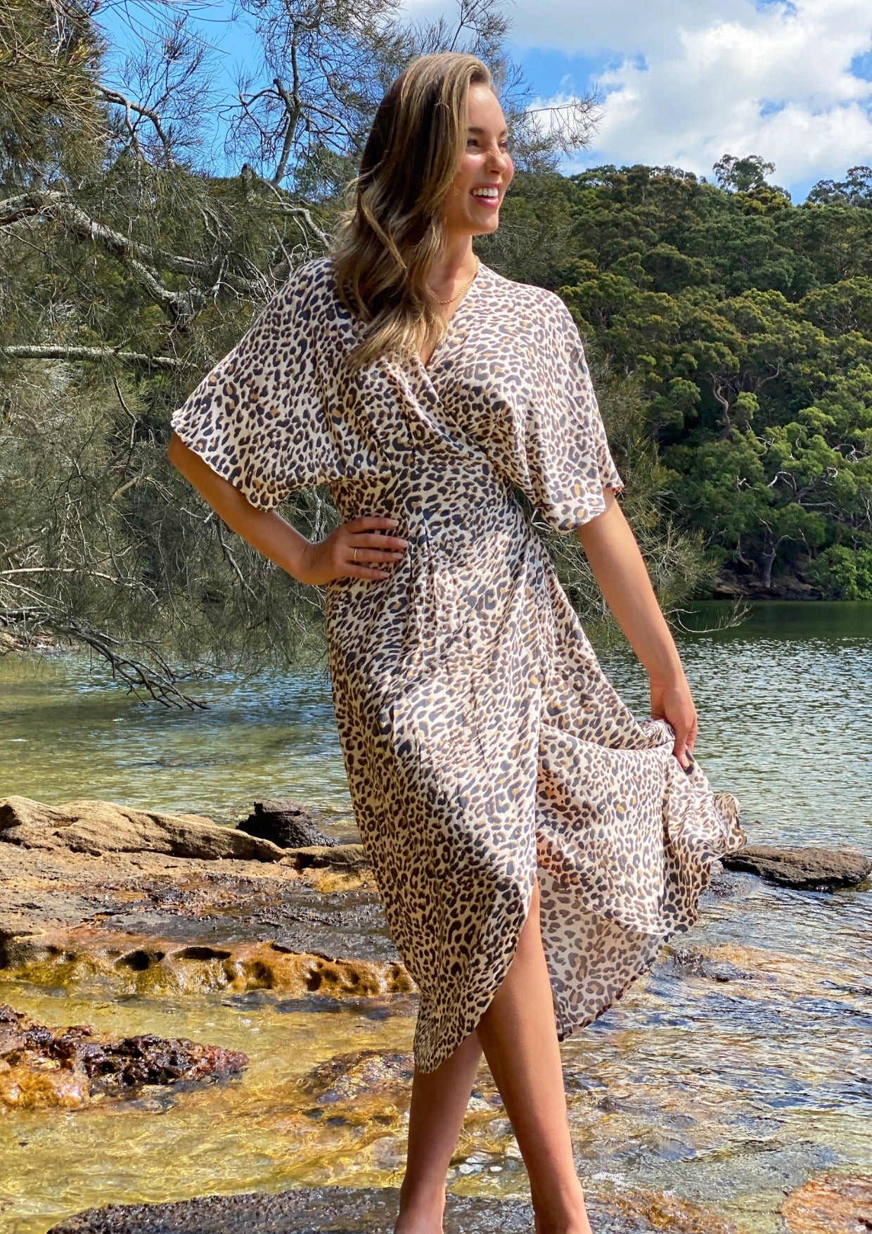 LA0580-4SS Midi Leopard Wrap Dress (Pack) New Arrival