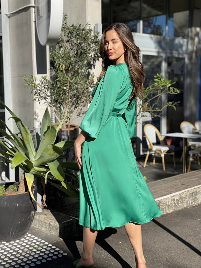 LA1148-2SS V-Neck Satin Wrap Dress - More Colours Available