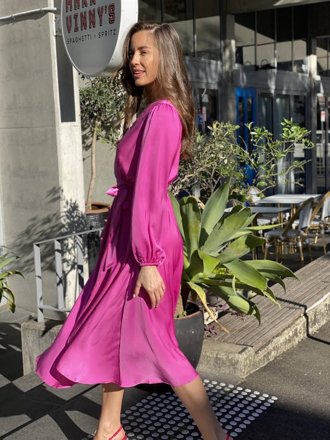 LA1148-2SS V-Neck Satin Wrap Dress - More Colours Available