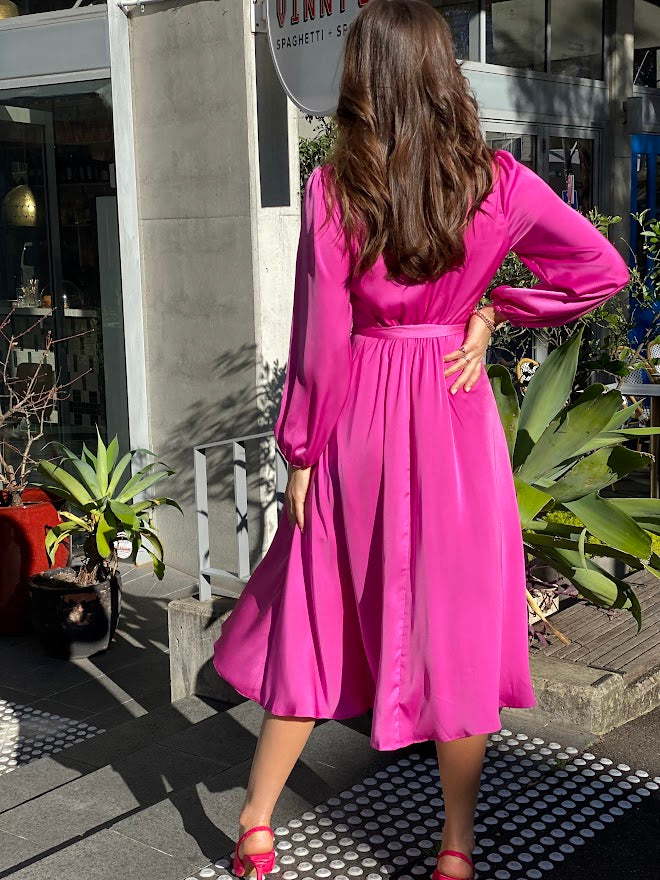LA1148-2SS V-Neck Satin Wrap Dress - More Colours Available