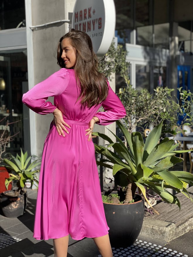 LA1148-2SS V-Neck Satin Wrap Dress - More Colours Available