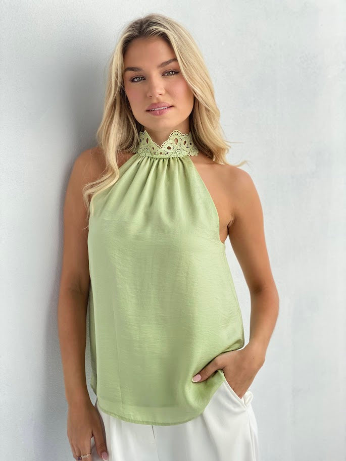 LA1230SS Satin Lace trim collar Top - More Colours Available