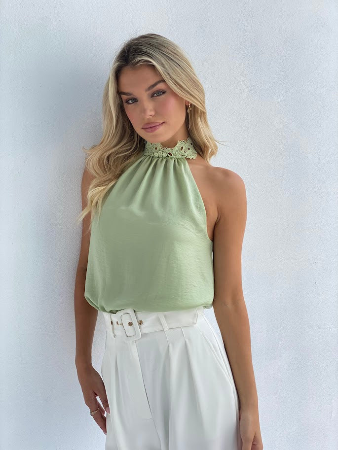 LA1230SS Satin Lace trim collar Top - More Colours Available