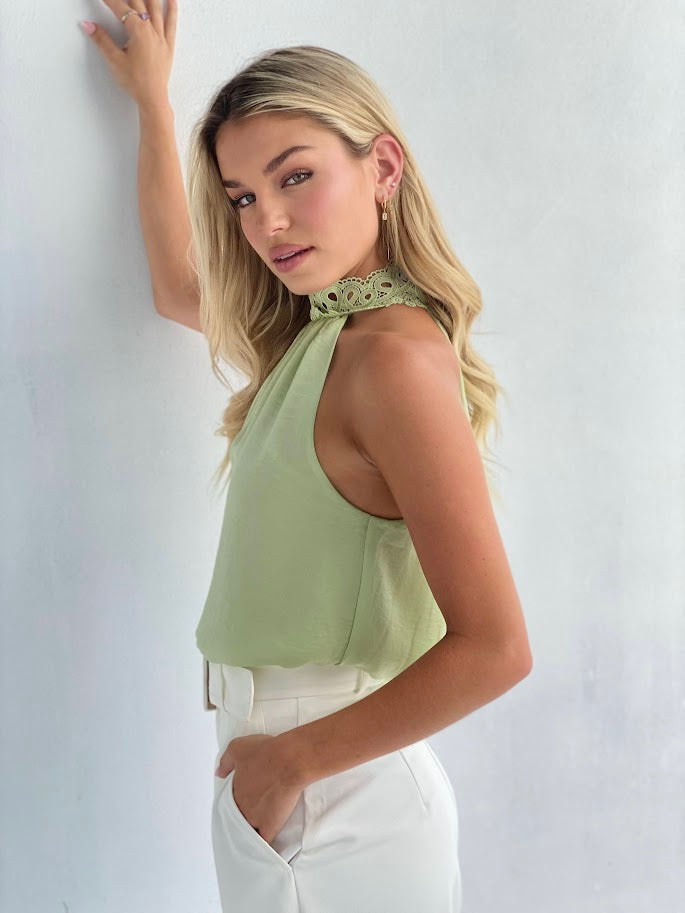 LA1230SS Satin Lace trim collar Top - More Colours Available