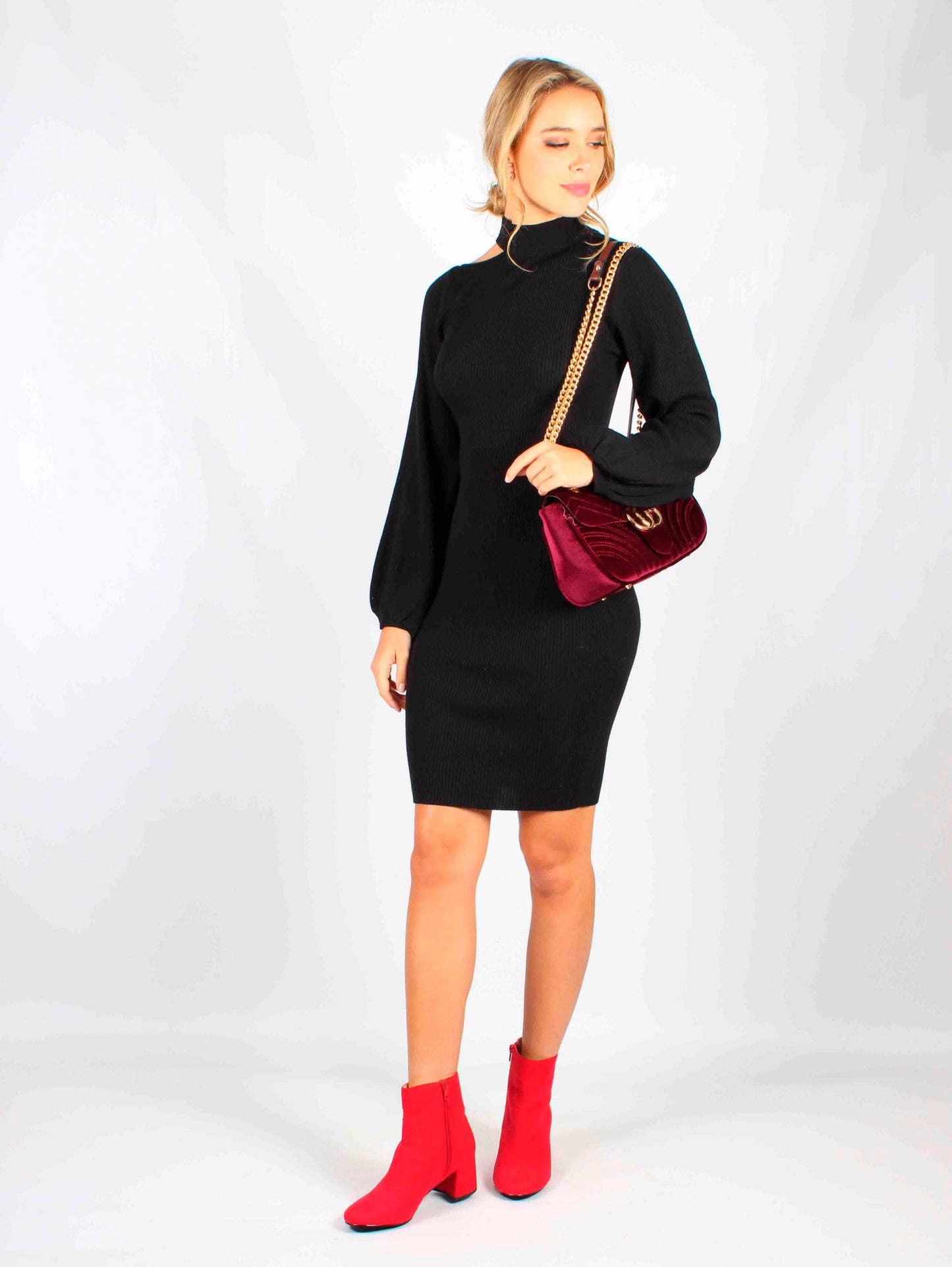 LISA555SS Balloon Sleeve Dress with Shoulder Cut-Out (Pack)