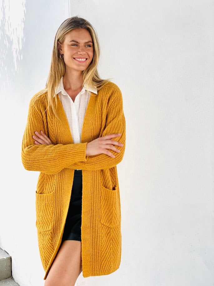 LY2327SS Ribbed Knit Midi Cardi