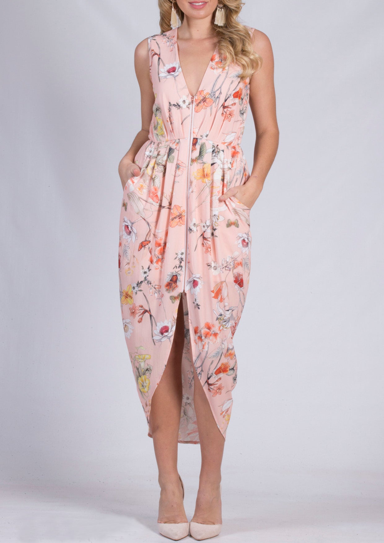 RV0078-35SS Zip Front Floral Printed Dress (Pack)
