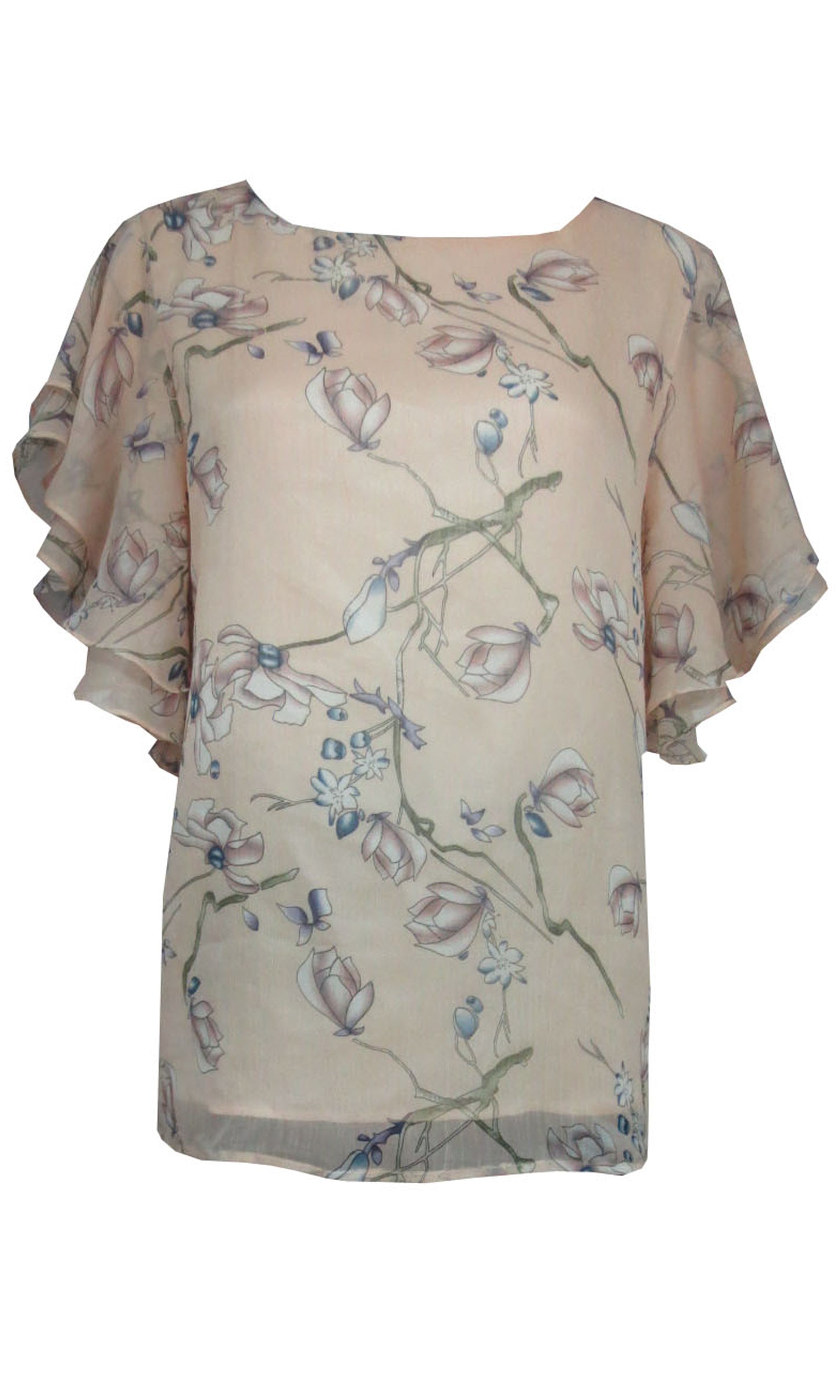Chiffon Flutter Sleeve Flush Pink Top