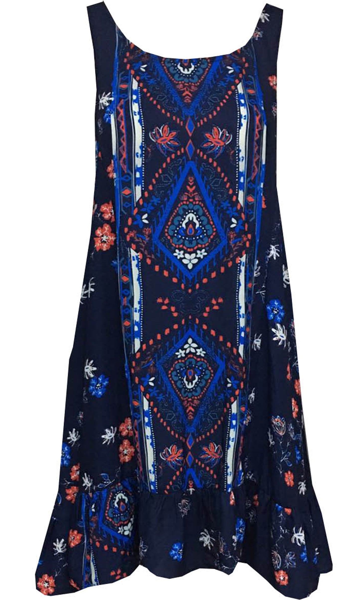 RV1047SS Boho Print Ruffle Hemline Dress (Pack) On Sale