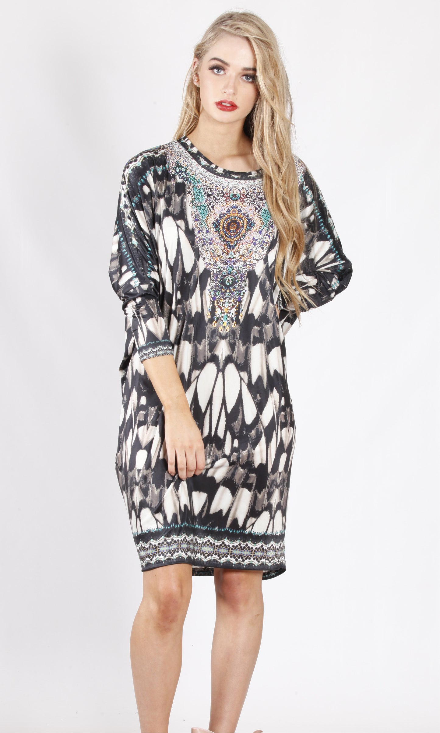 HS6002-16SS Feather Printed Long Sleeve Tunic (Pack)