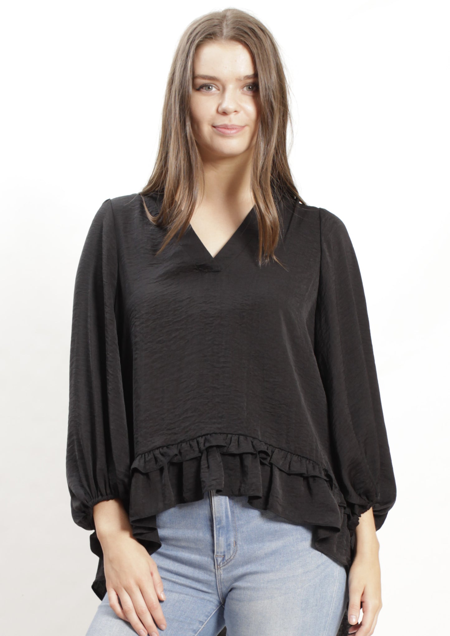 AY151SS V-Neck Top With Ruffle Hem (Pack)