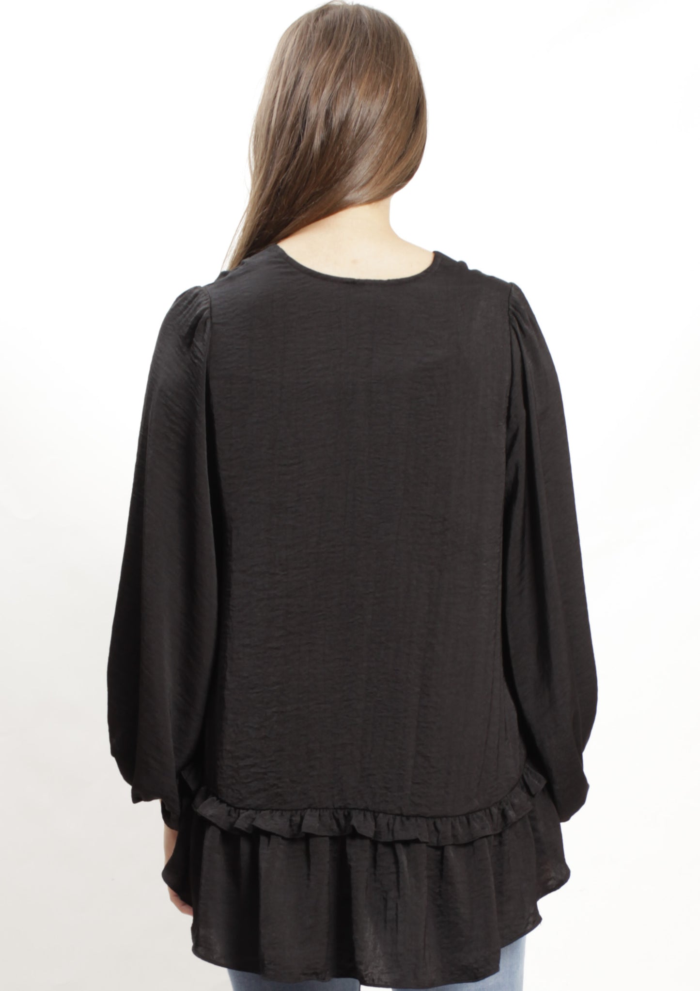 AY151SS V-Neck Top With Ruffle Hem (Pack)