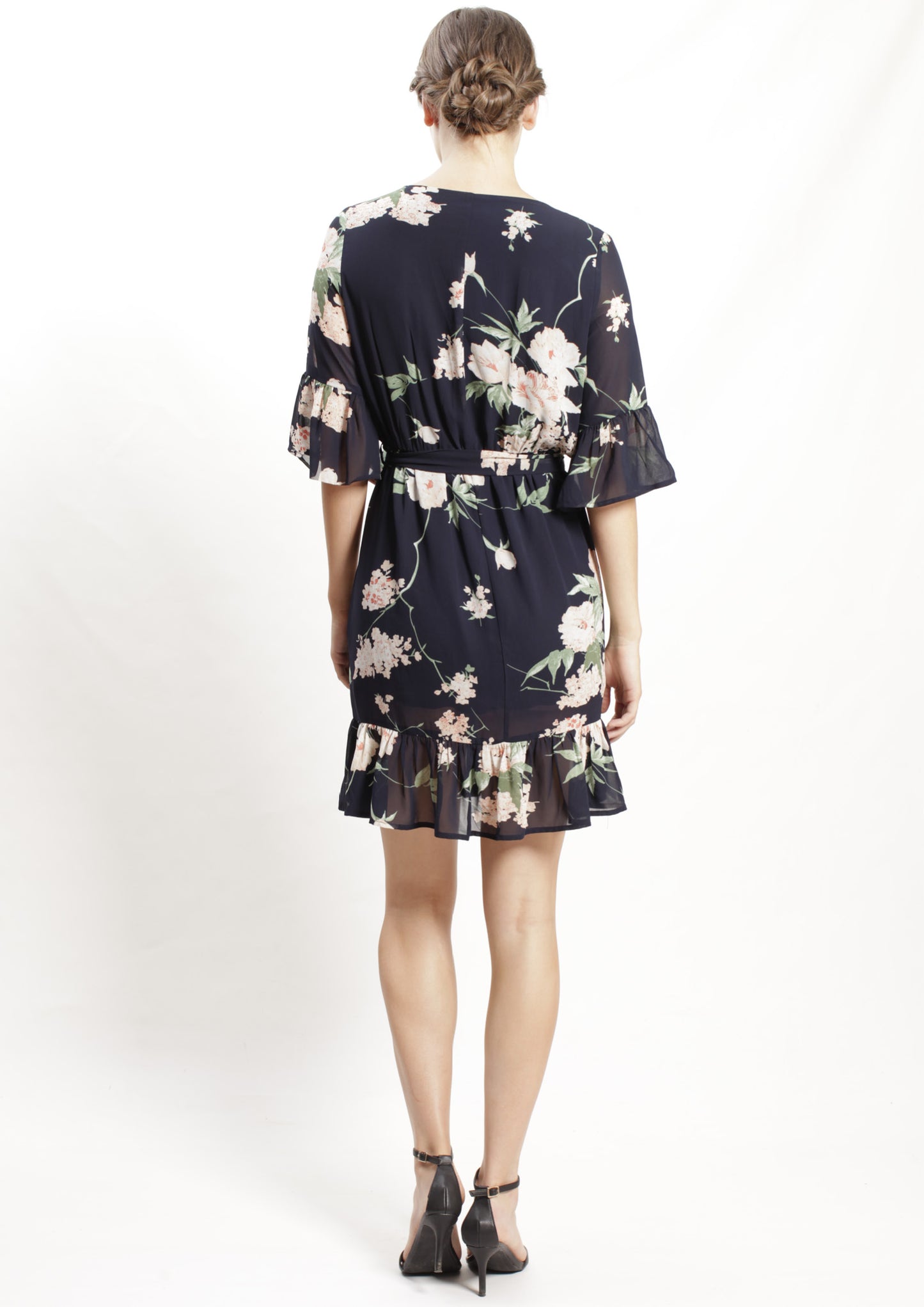 YW2343-1SS Navy Floral Wrap Dress (Pack)