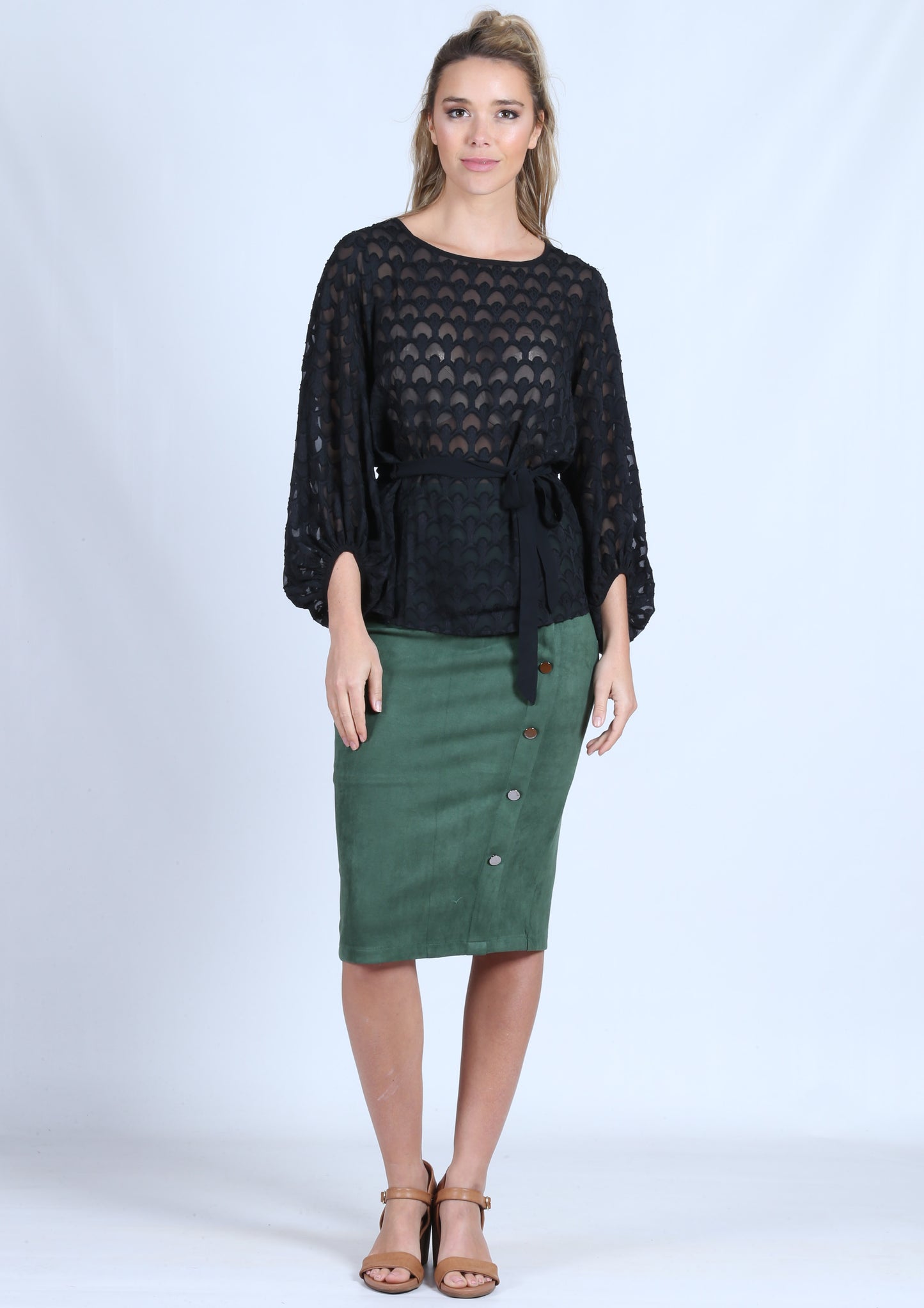 WW0017-6SS Sheer Detailed Balloon Sleeve Top(Pack)