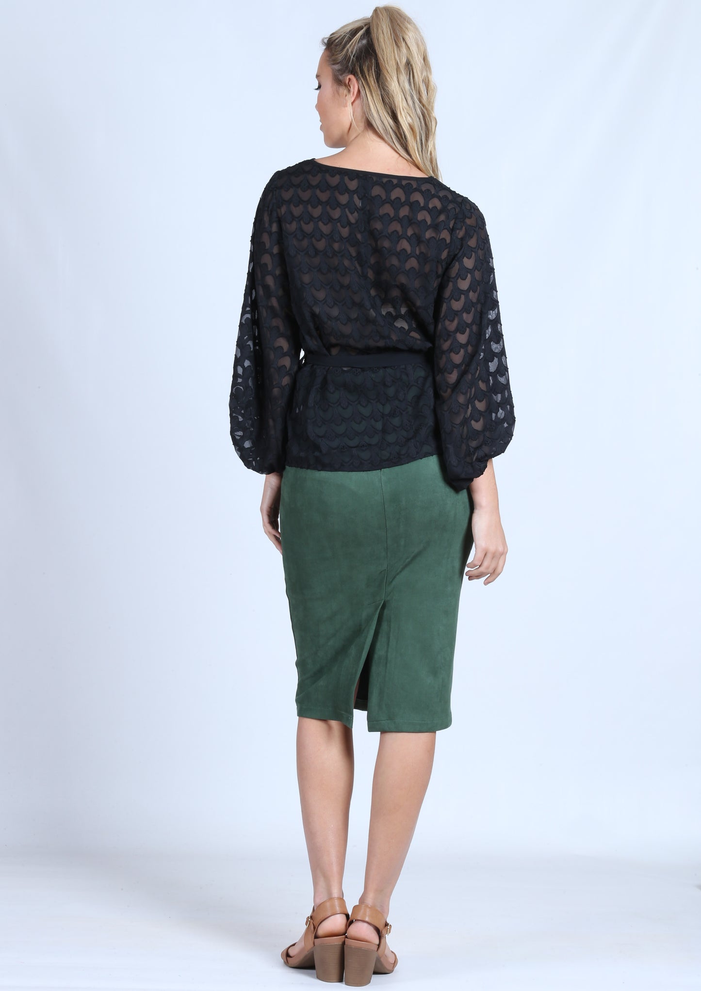 WW0017-6SS Sheer Detailed Balloon Sleeve Top(Pack)