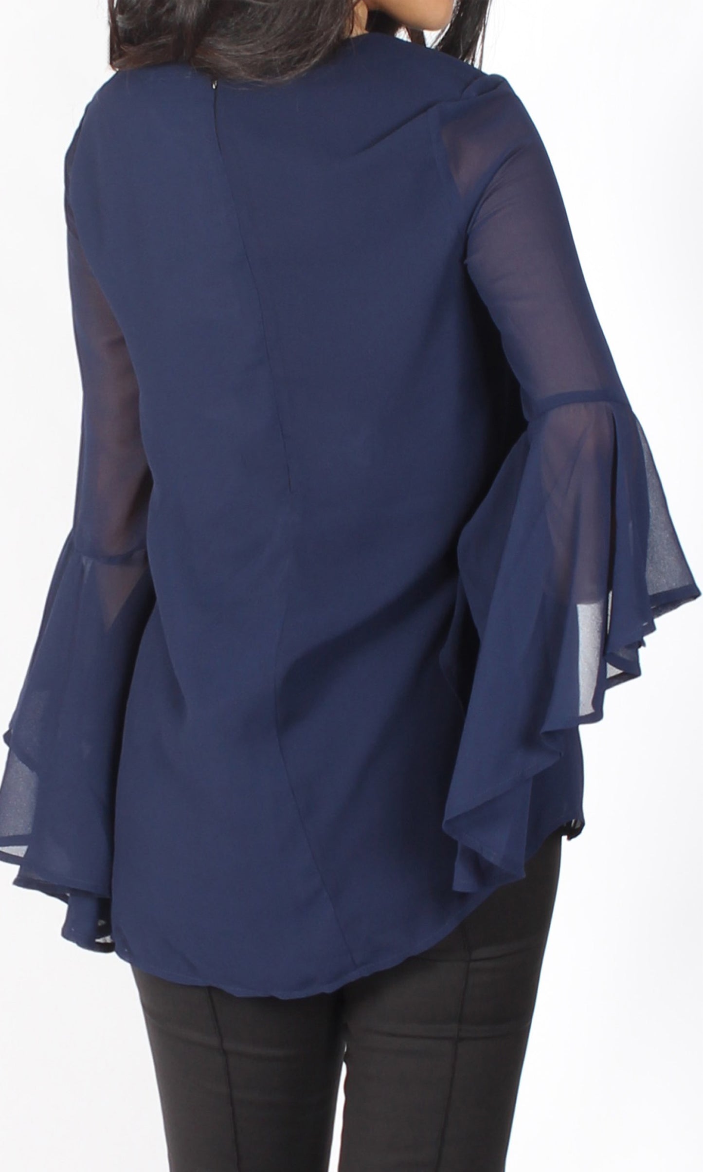 VS7350-3NC Blue Chiffon Ruffle Sleeve Top (Pack)