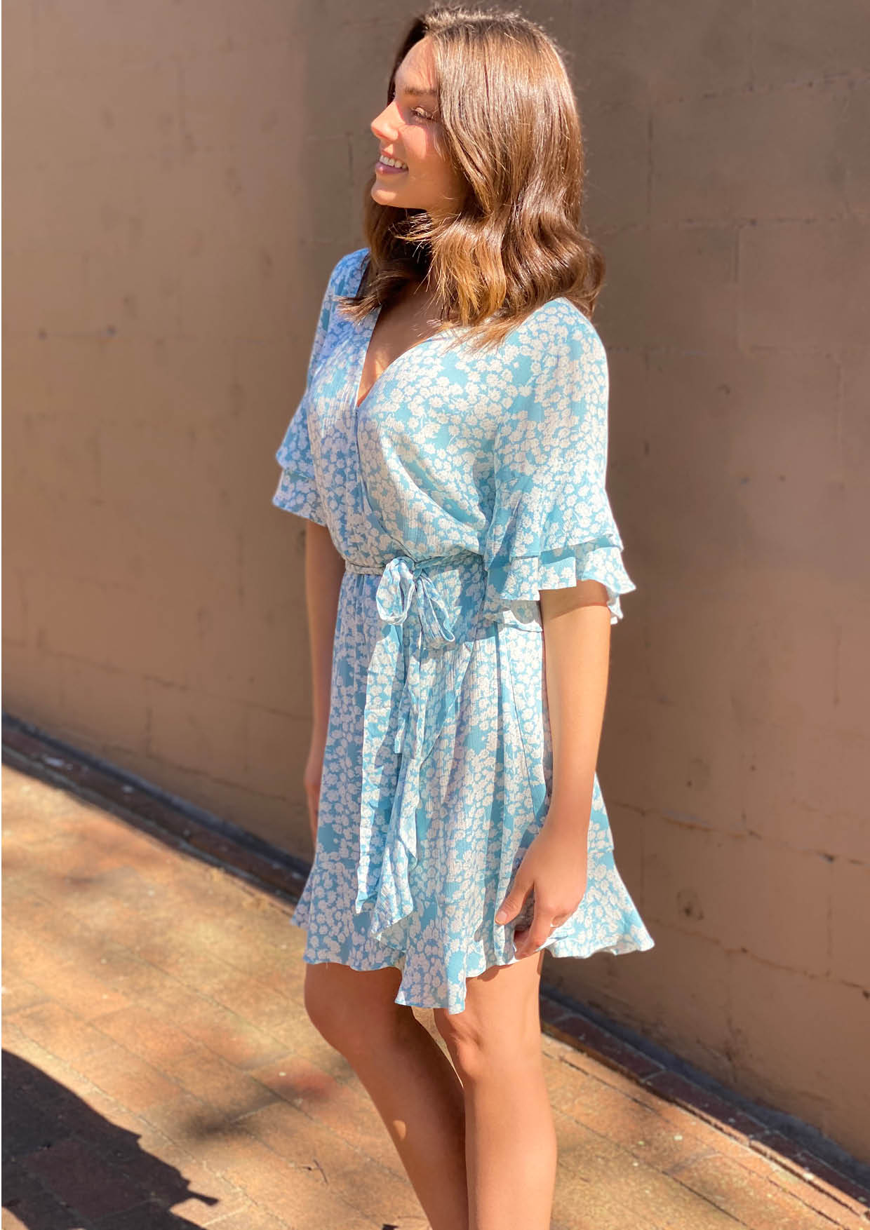 RV1096-7SS Ruffle Sleeve Floral Wrap Dress (Pack)
