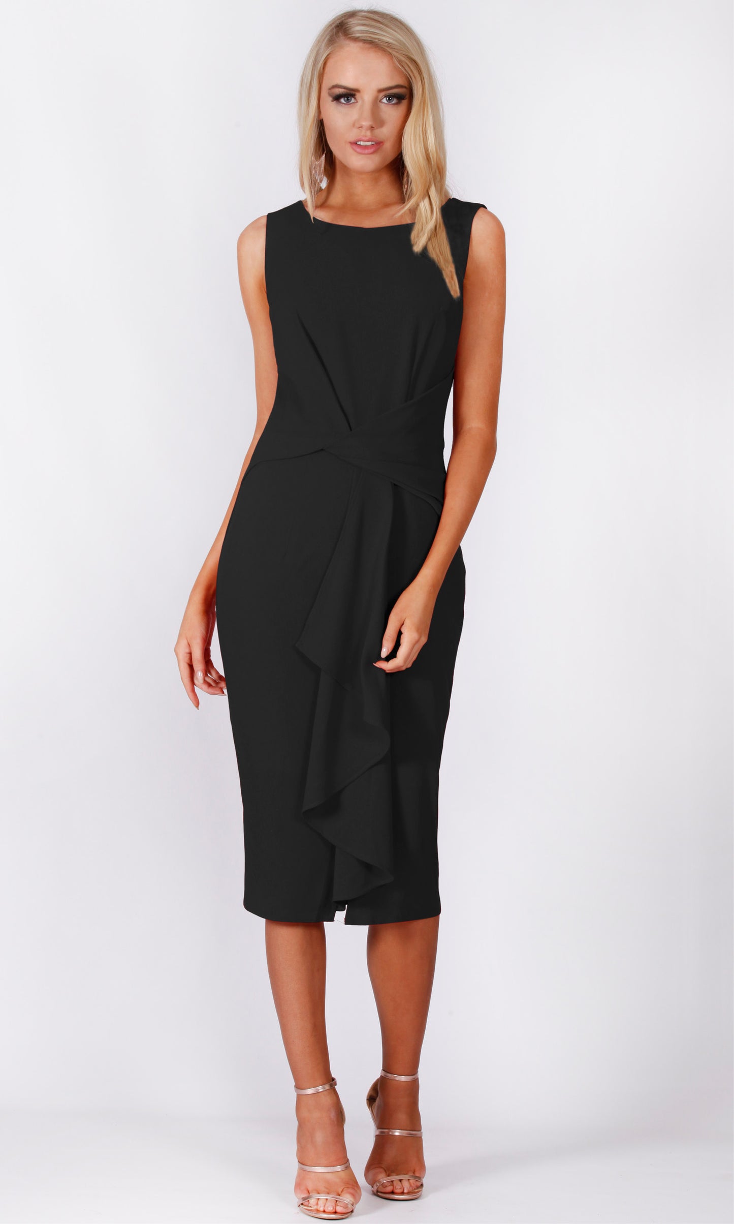 VSJ7308TB Ruffle Drapped Sleeveless Dress (Pack)