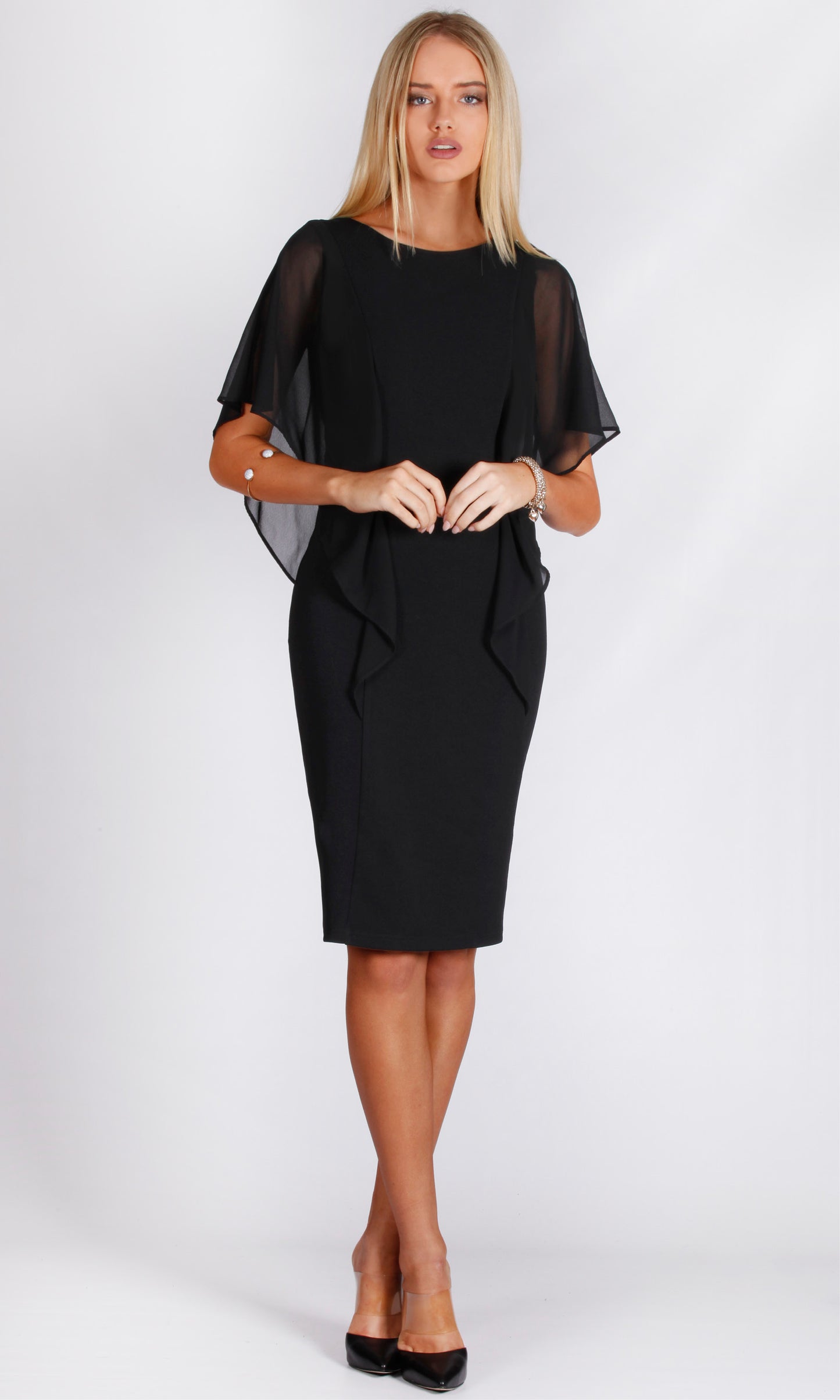 VS7320NC Ruffle Drapped Shift Dress (Pack)
