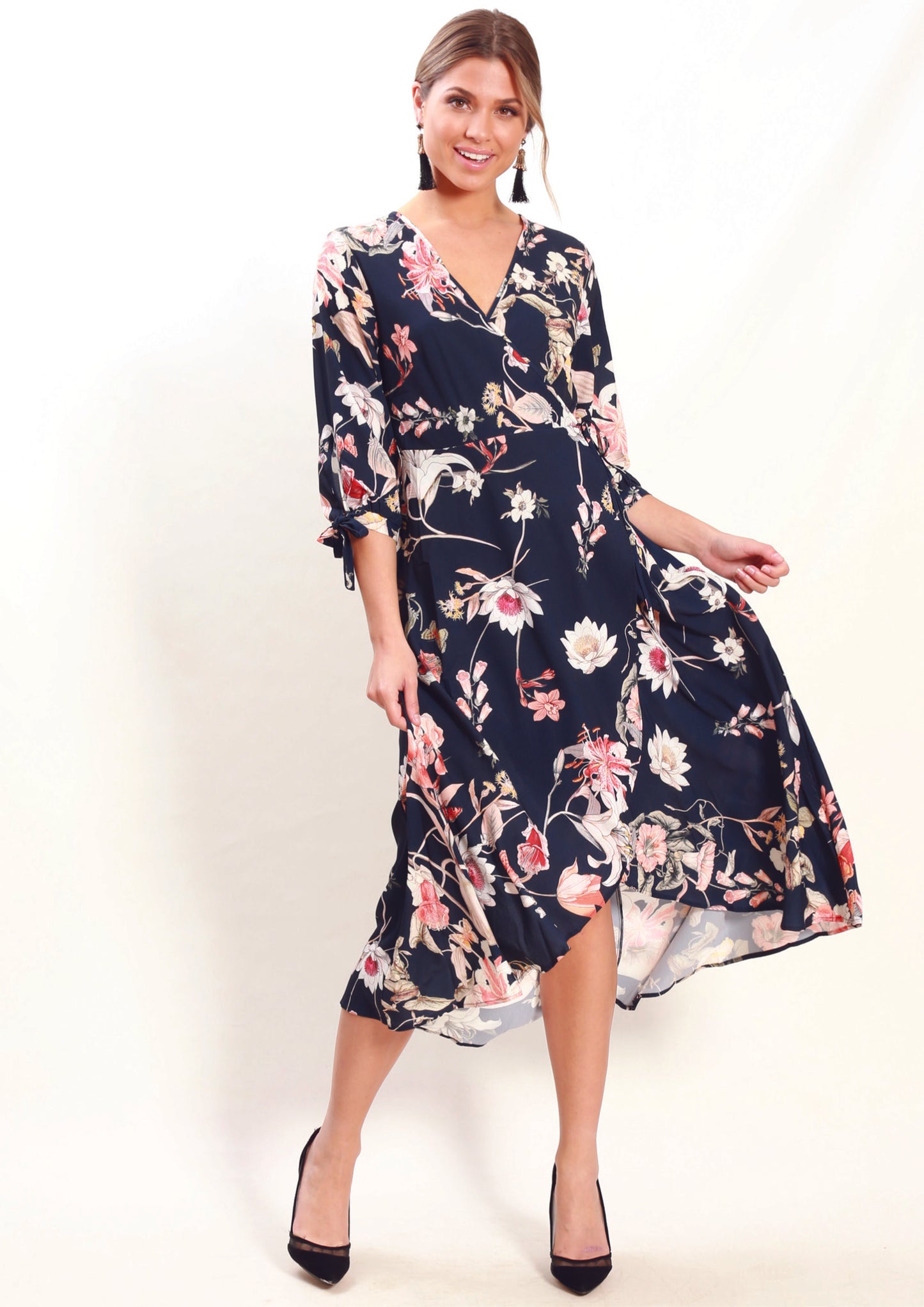 VS7245-1TB Navy Floral Wrap Dress (Pack)