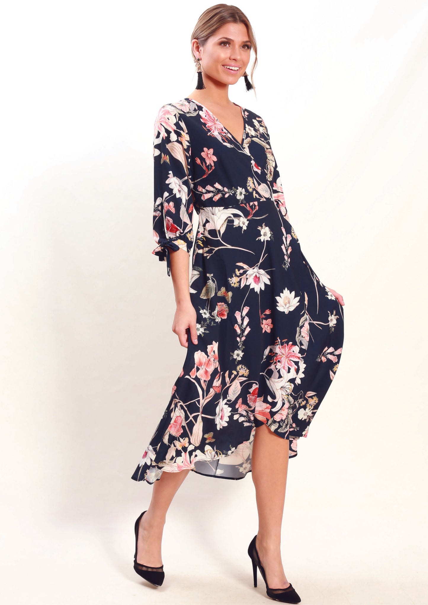 VS7245-1TB Navy Floral Wrap Dress (Pack)