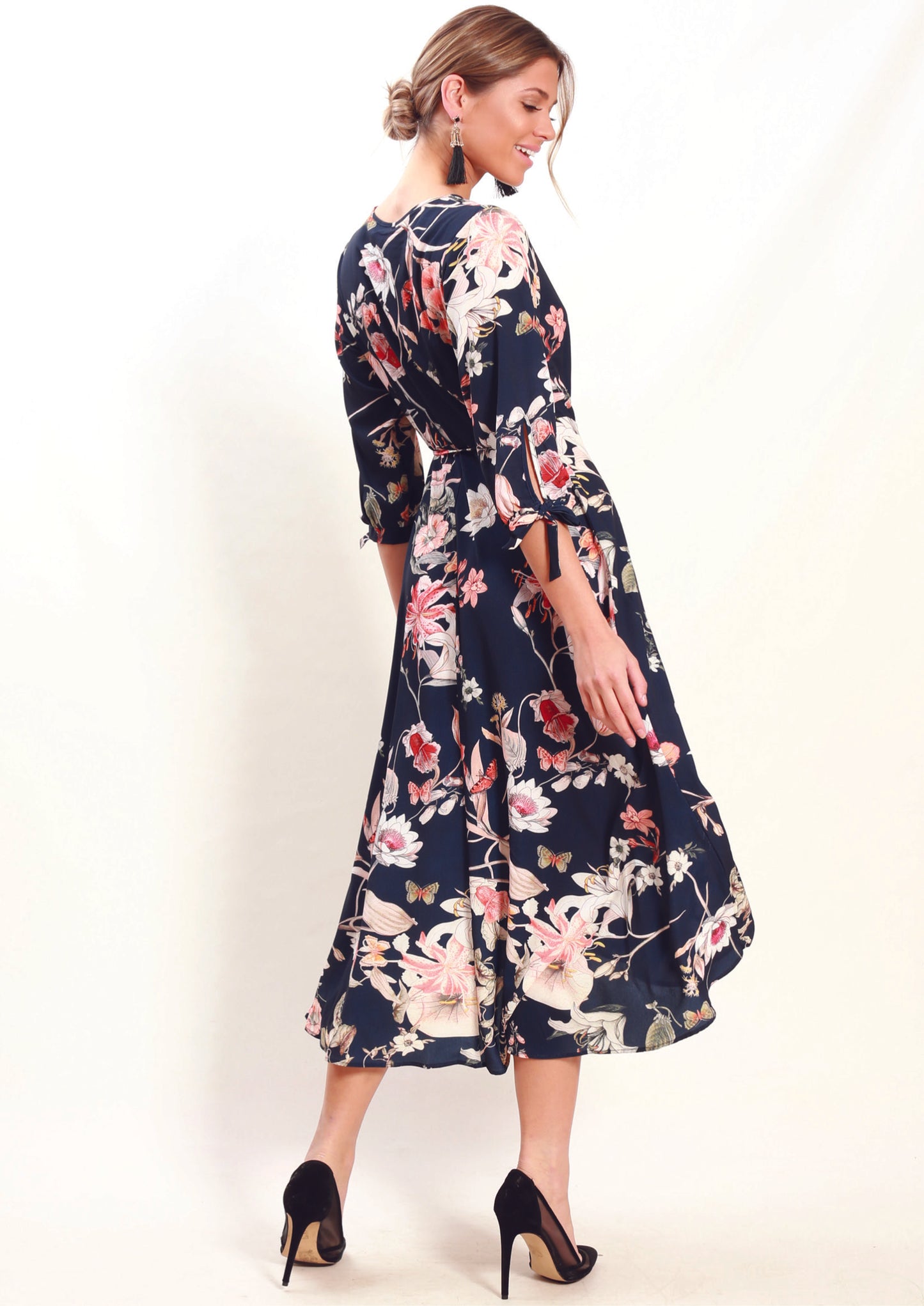 VS7245-1TB Navy Floral Wrap Dress (Pack)