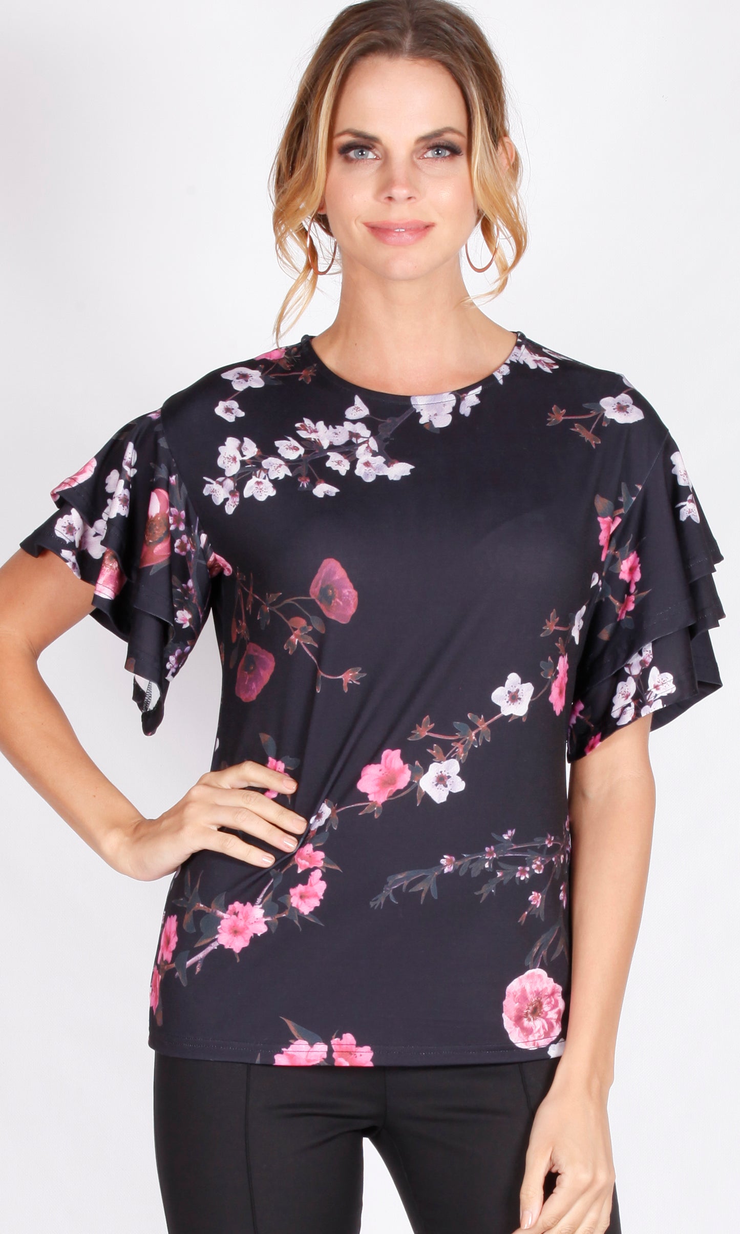 VS7303-1TB Double Ruffle Sleeve Top (Pack)