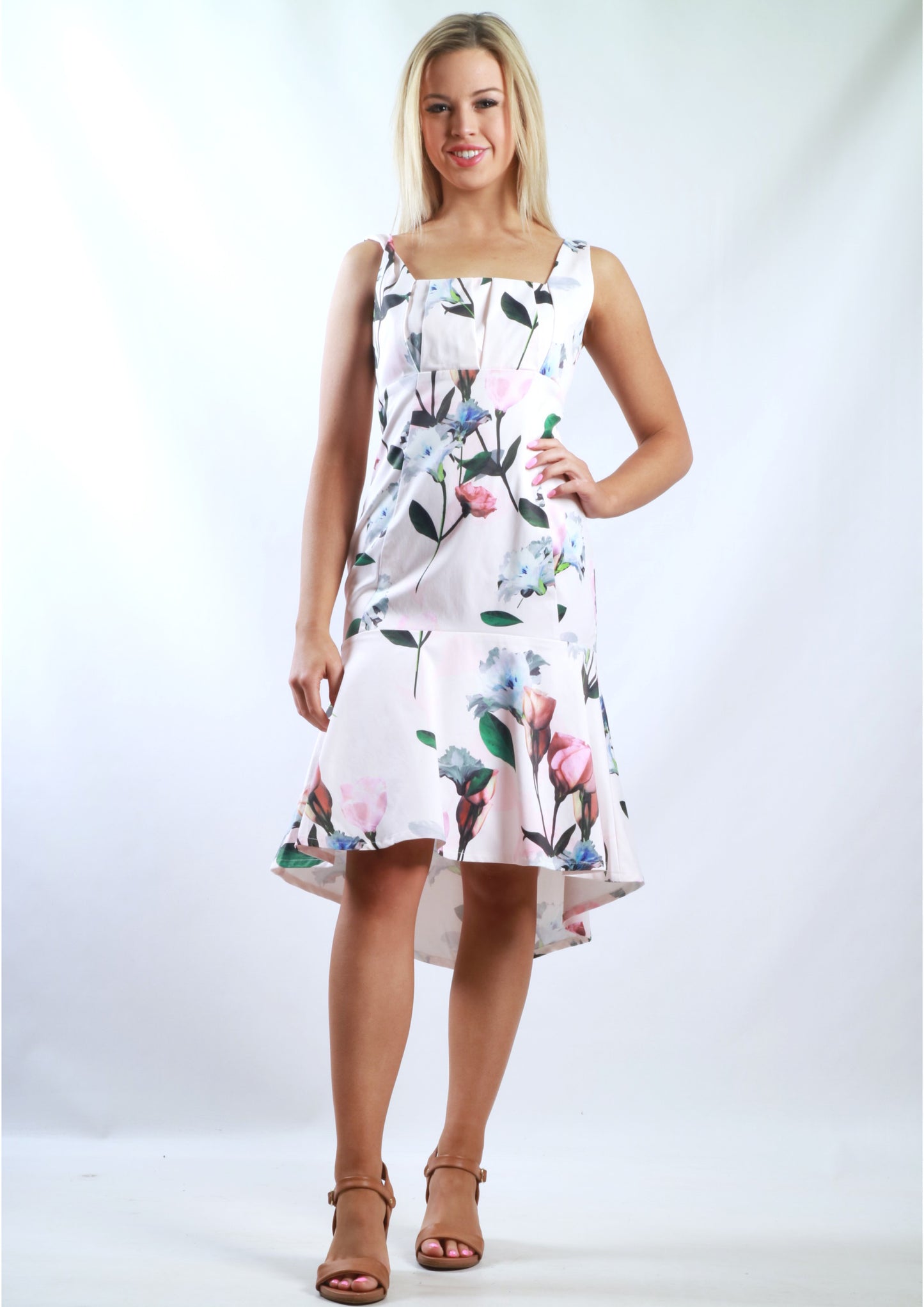 WA2109TB Light Floral Ruffle Hem Dress (Pack)