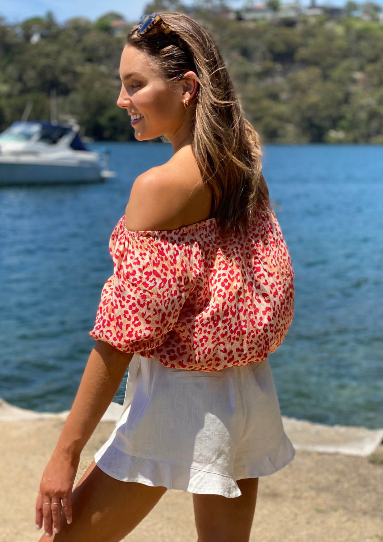 LA0324-6SS Leopard Off Shoulder Top (Pack)