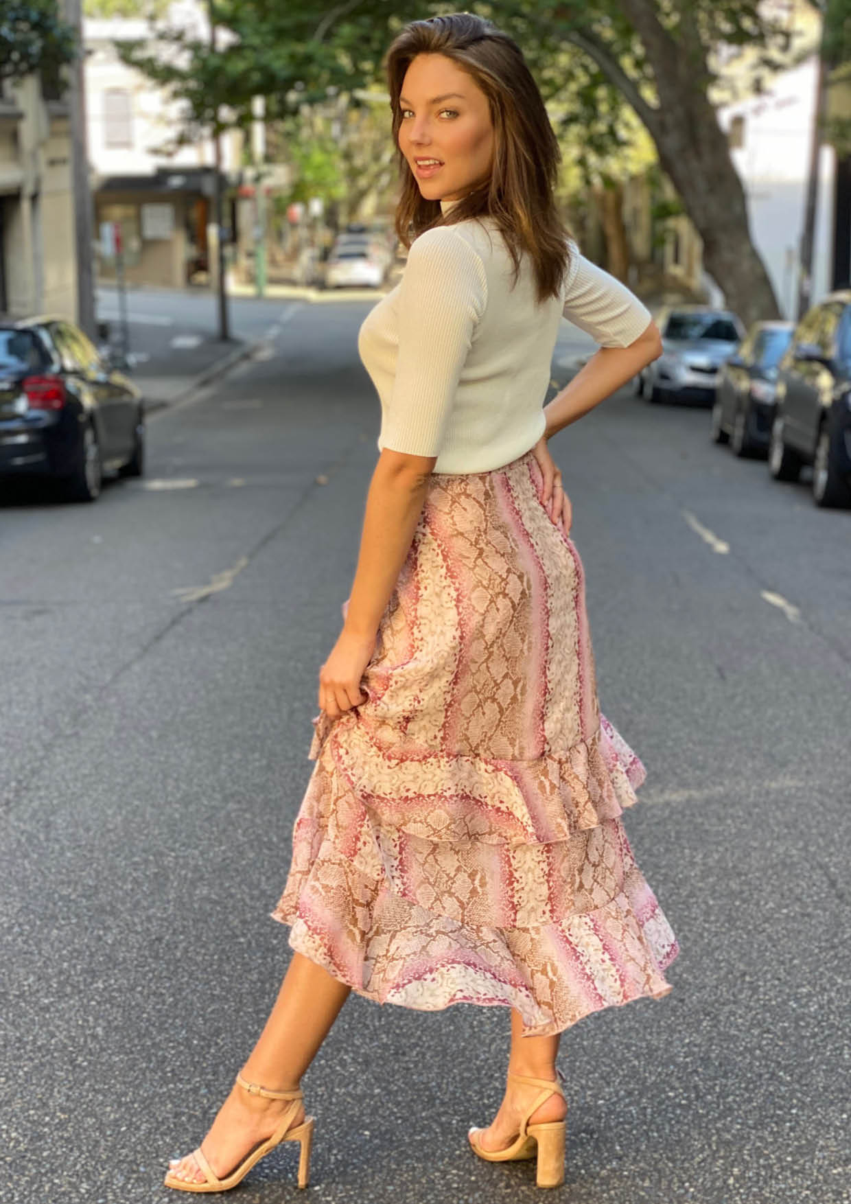 LA0512SS Pink Snake Print Skirt SALE