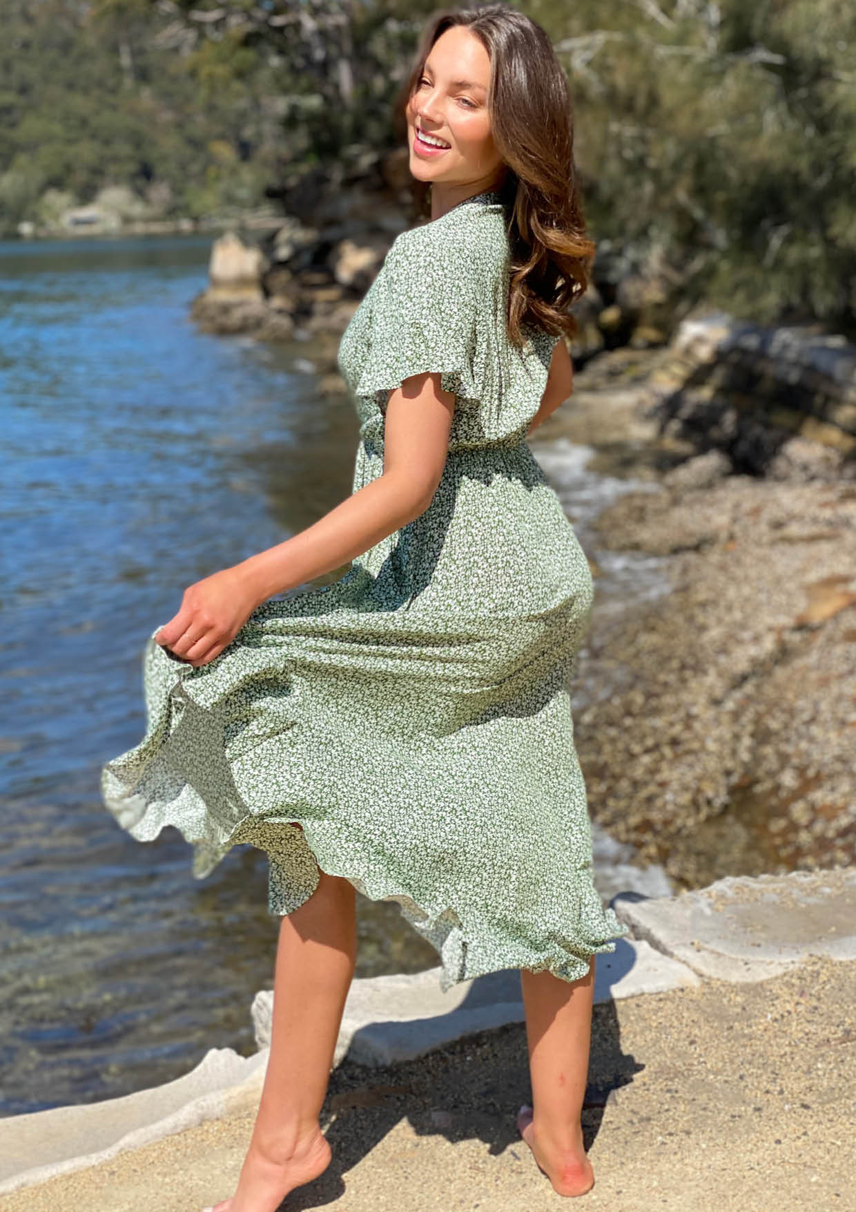 LA0706SS Floral Front Knot Midi Dress (Pack)