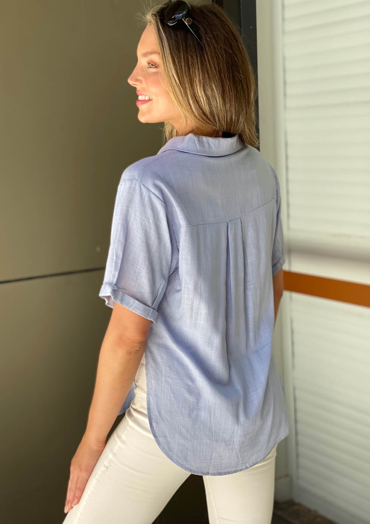 LA0782-1SS Linen button Up Top (Pack) New Arrival