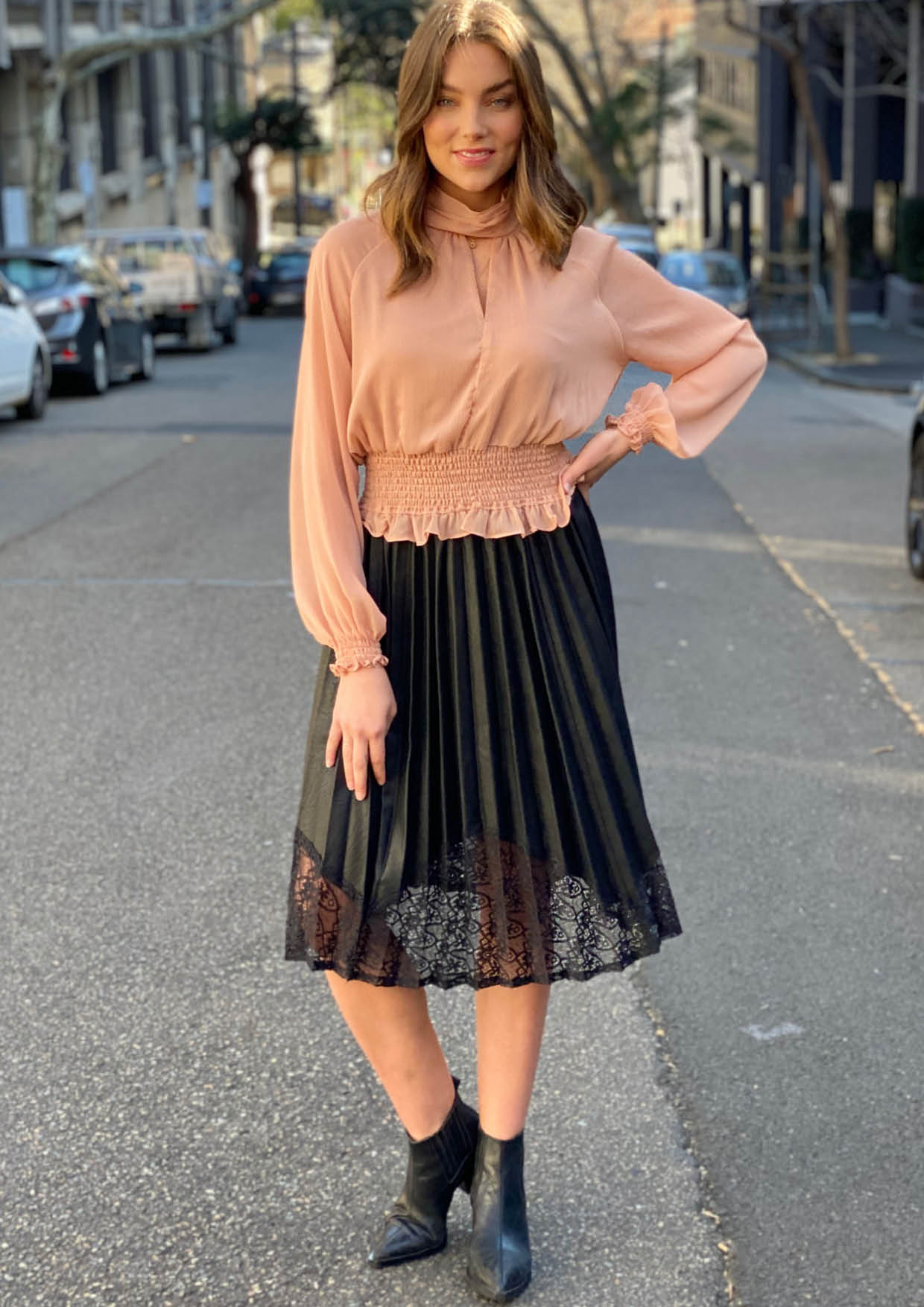XW16038SS Faux Leather Pleated Skirt (Pack)