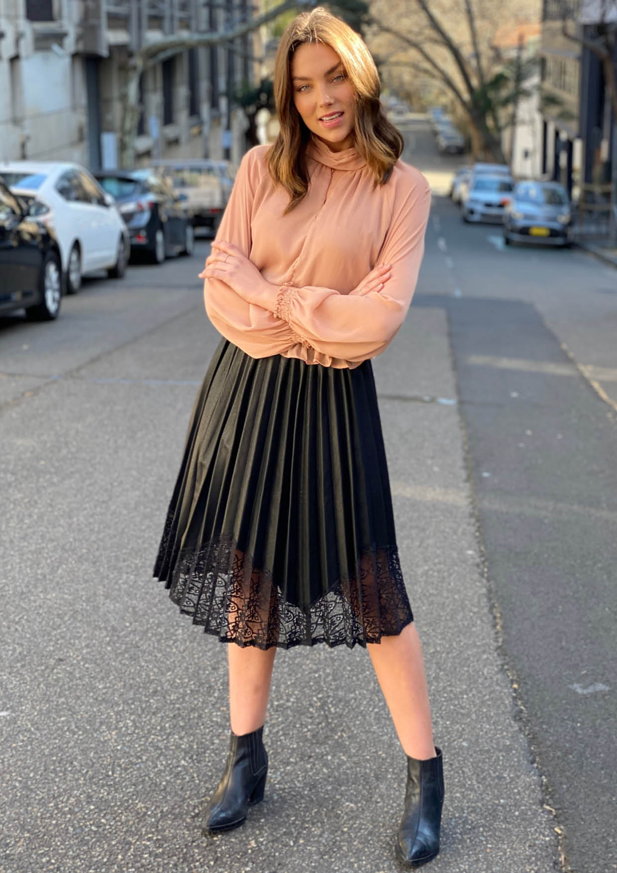 XW16038SS Faux Leather Pleated Skirt (Pack)