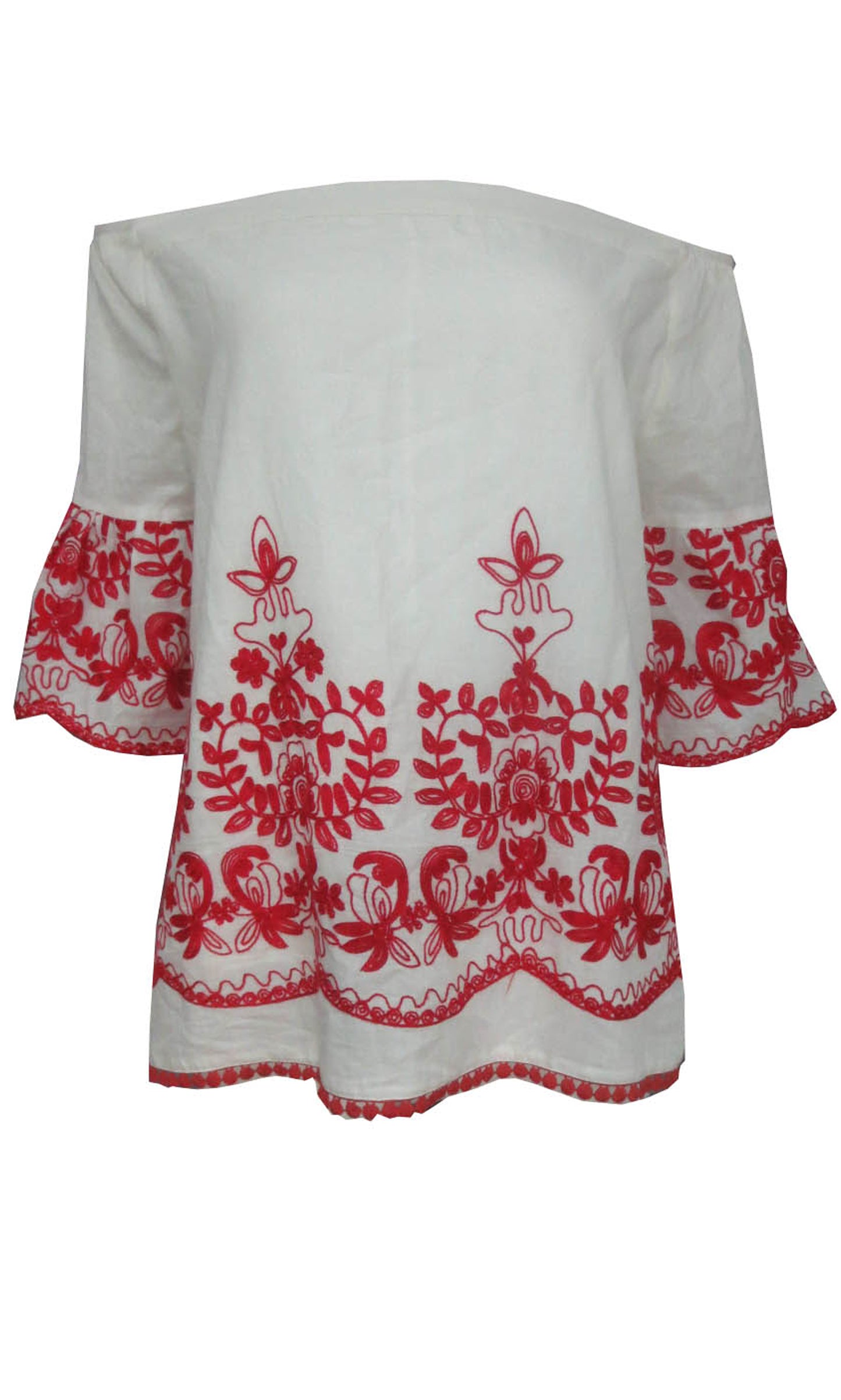 XW16139SS BOHO WHITE / RED EMBROIDERED TOP (Pack) On Sale