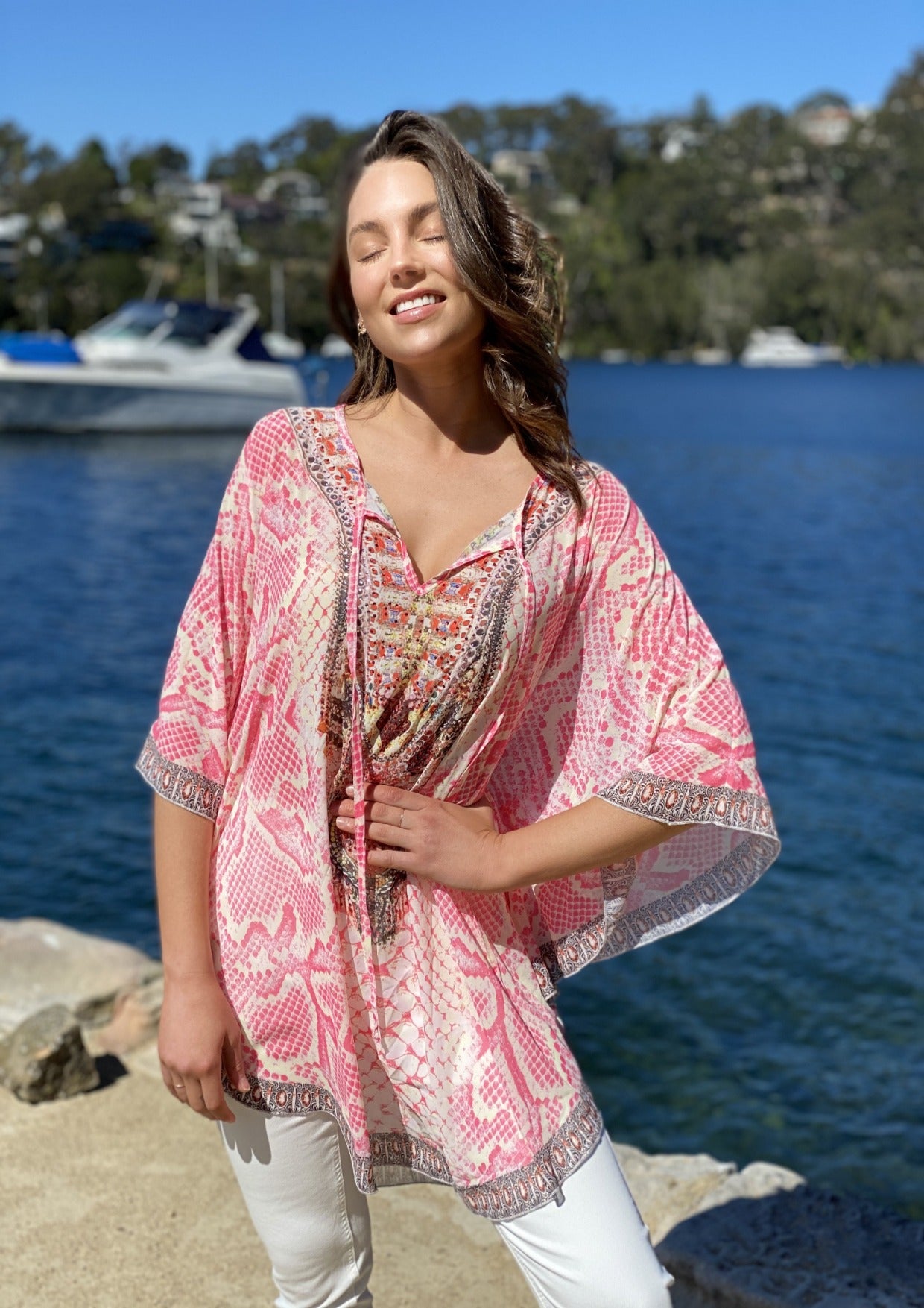 XW16294-2SS Printed Embellished Kaftan Top (Pack)