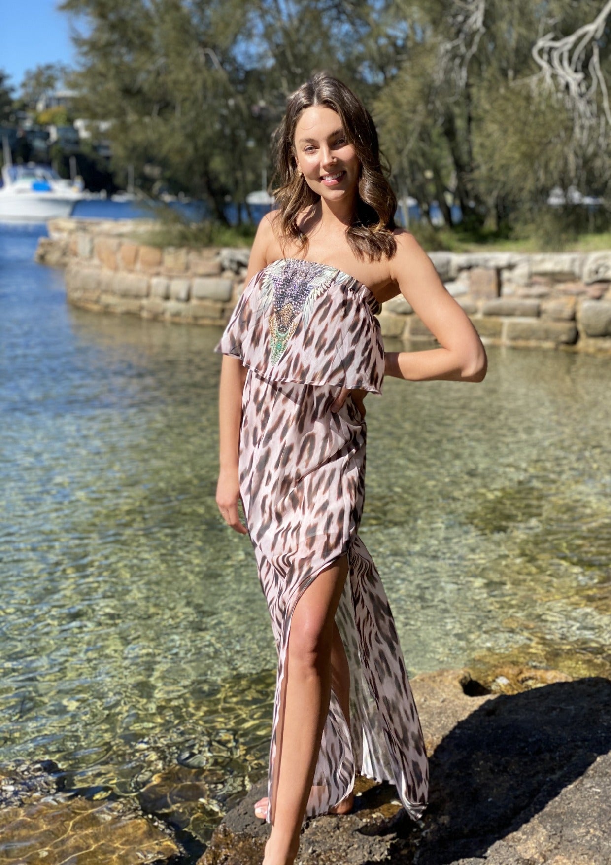 XW16303SS Strapless Leopard Maxi Dress (Pack)