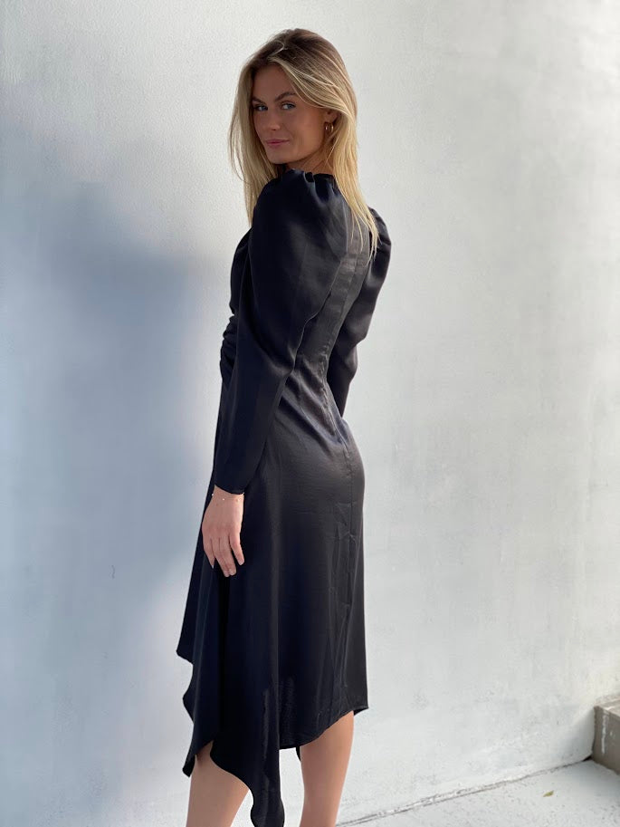 XW20625SS Satin Ruched Front Dress