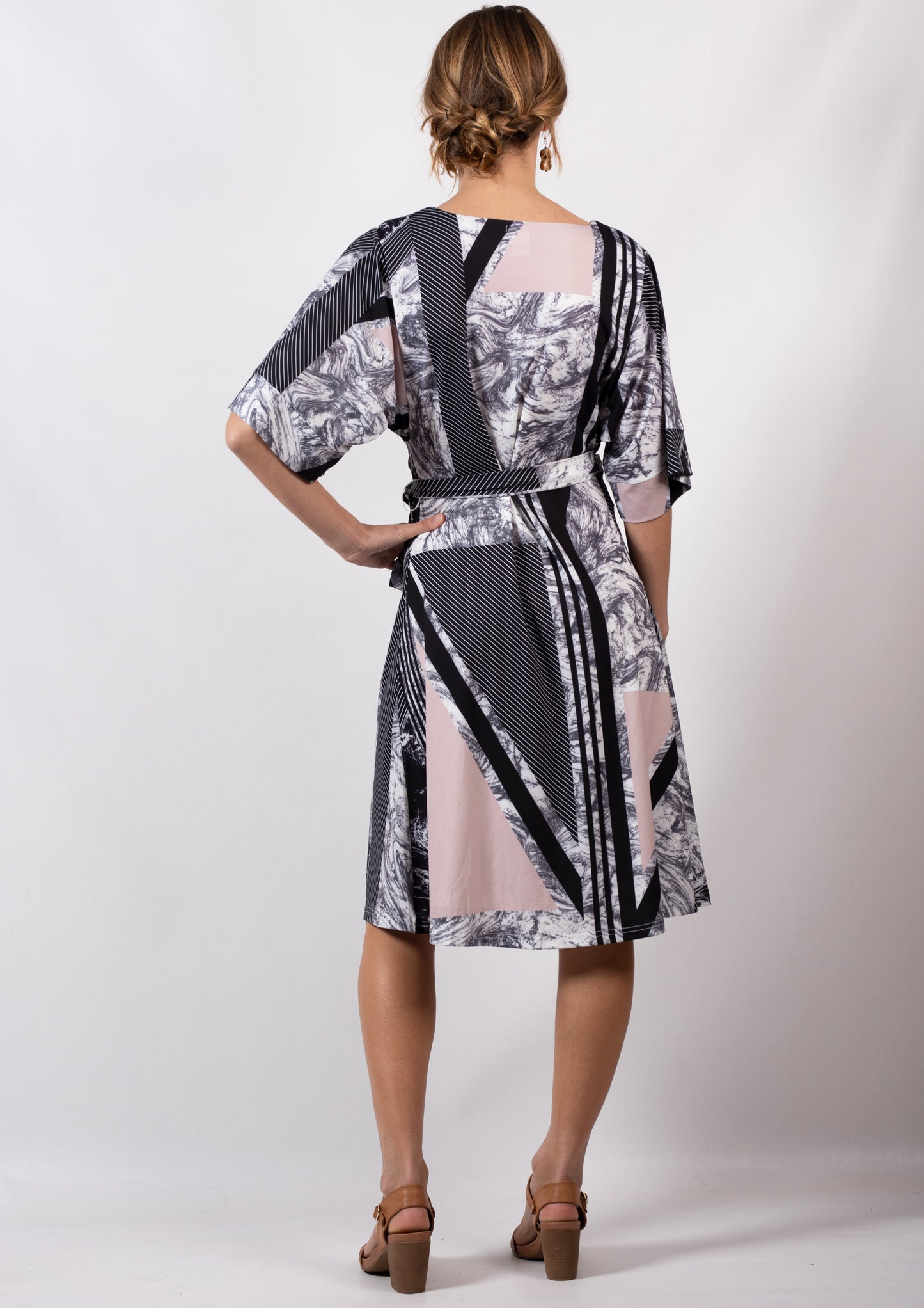 TG2503-7TB Pink Marble Wrap Dress (Pack)