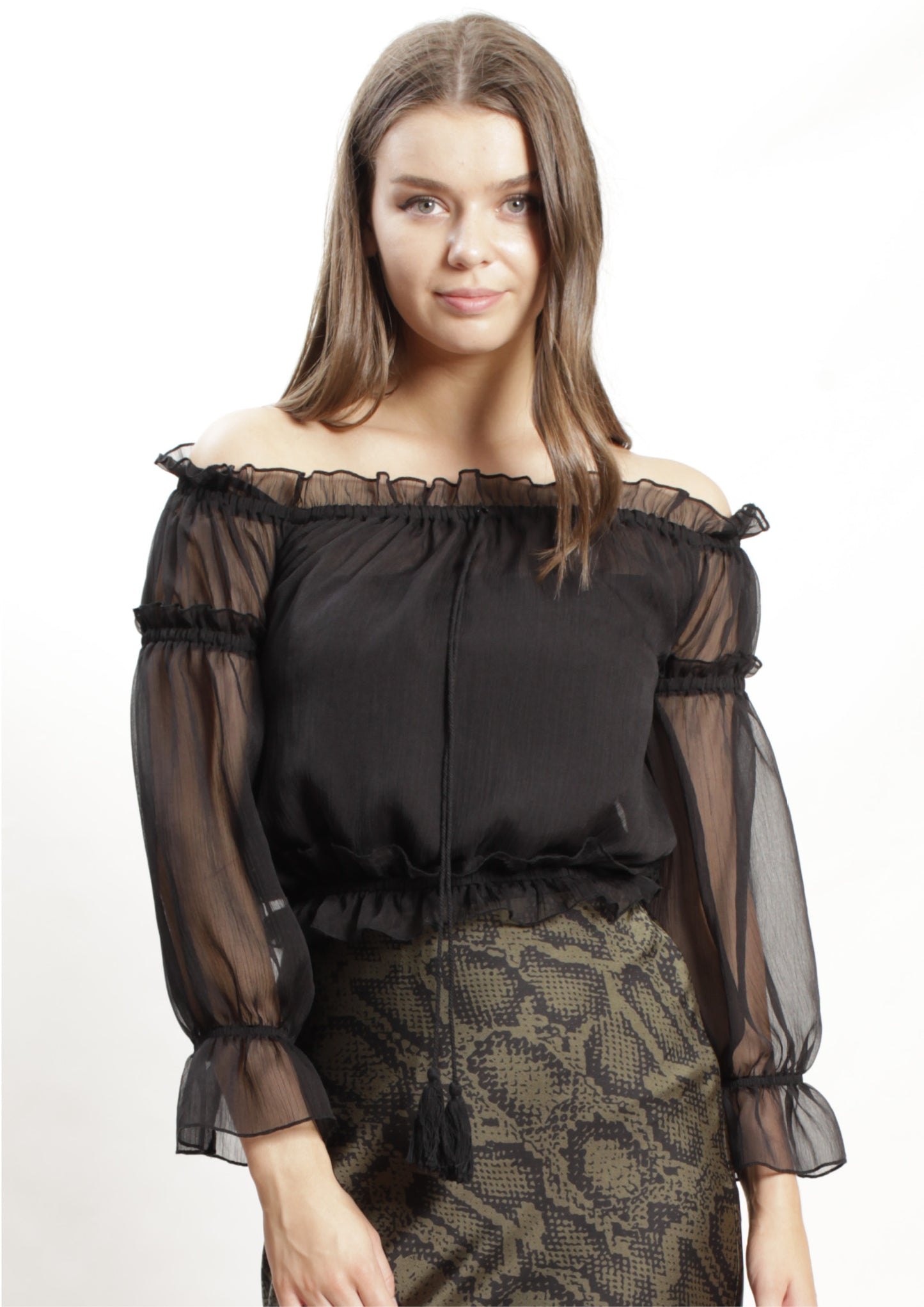 AY067SS Off Shoulder Chiffon Top (Pack)