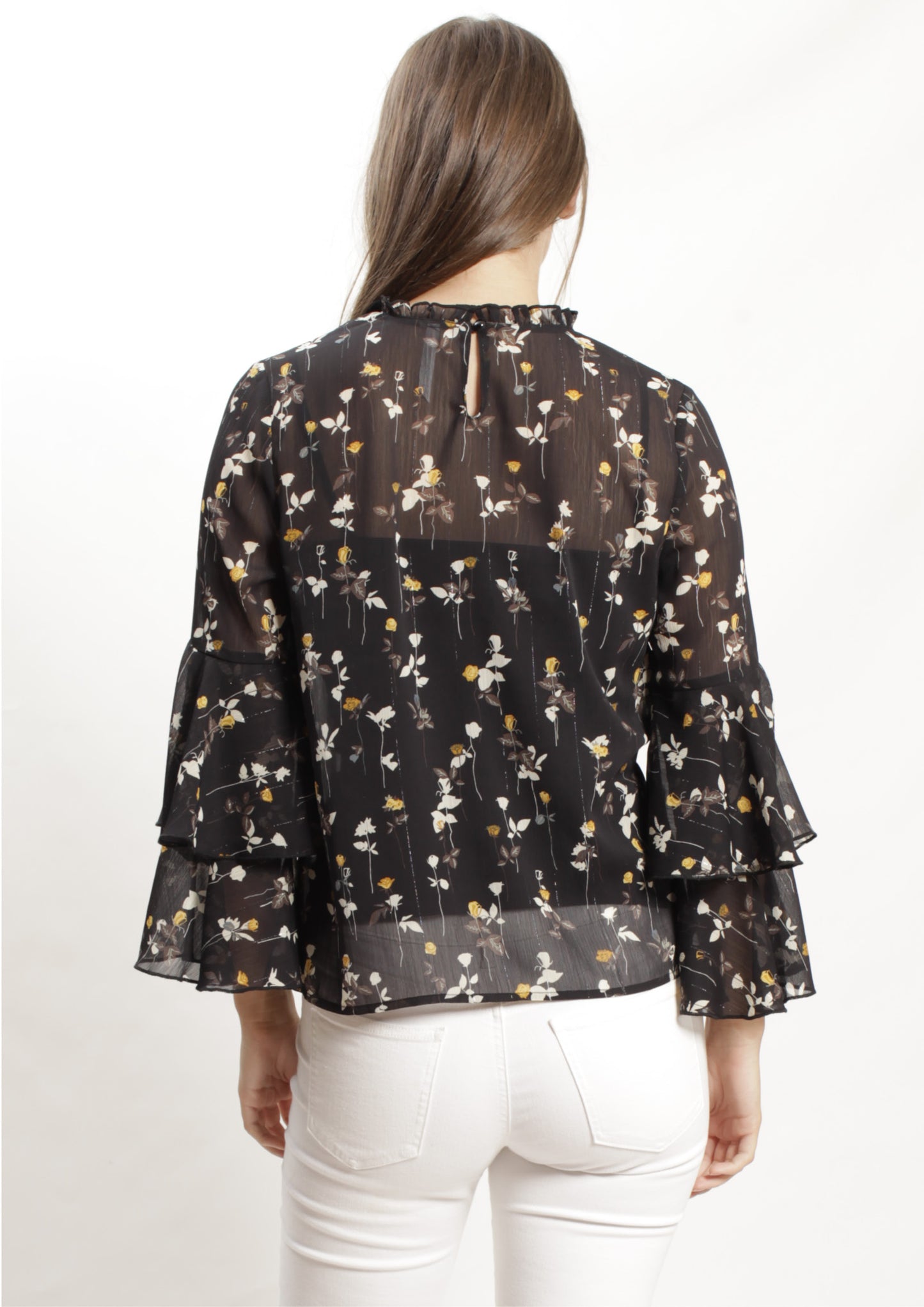 YW17084-1SS Floral Chiffon Top With Ruffle Sleeve (Pack)