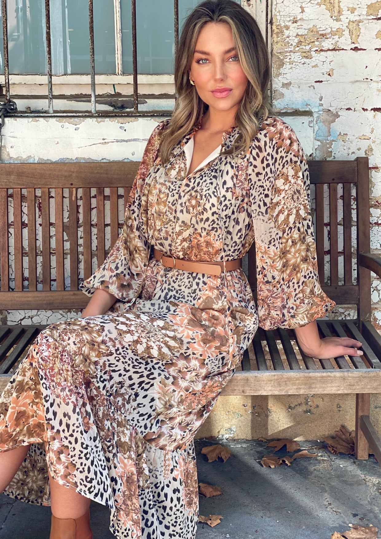 LA0611SS Leopard Floral Print Midi Dress (Pack)